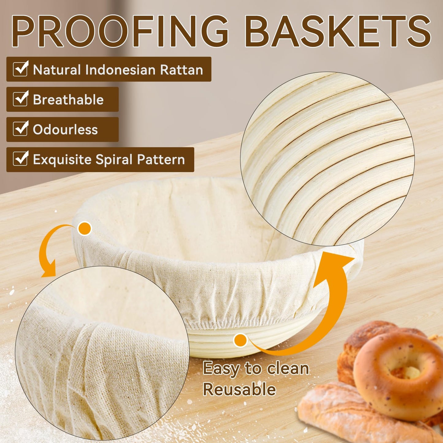 Sourdough Starter Kit - Banneton Proofing Basket 9 Inch Round & 10 Oval, Complete Sourdough Bread Baking Supplies with Starter Jar, Bread Sling, Lame, Danish Dough Whisk, Bags