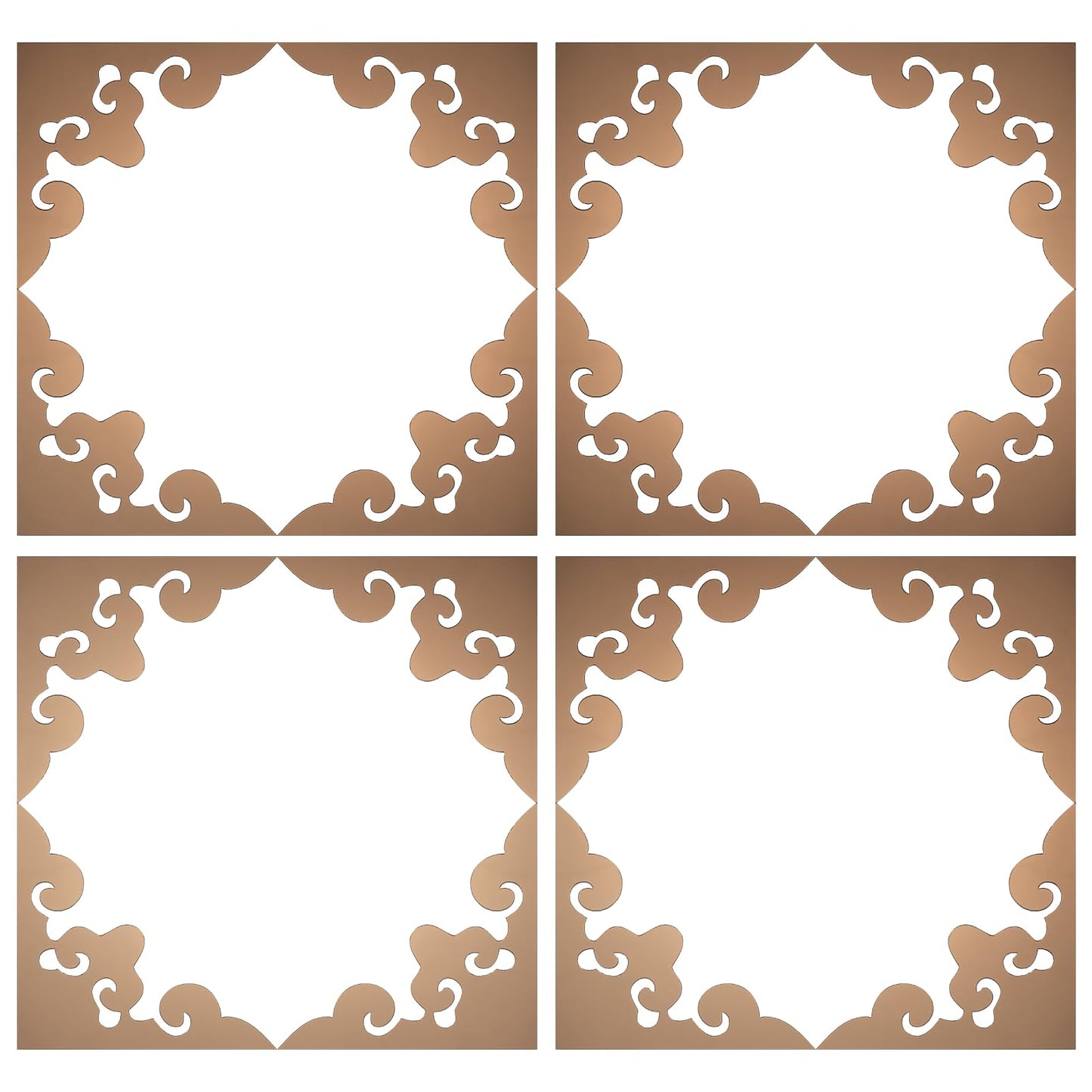 uxcell 16 Pcs Hollow Mirror Wall Stickers, Acrylic Corner Decorative Pattern Decals Self Adhesive Mirror Stickers for Bathroom Living Room Bedroom Ceiling Office (Brown, 4x4)