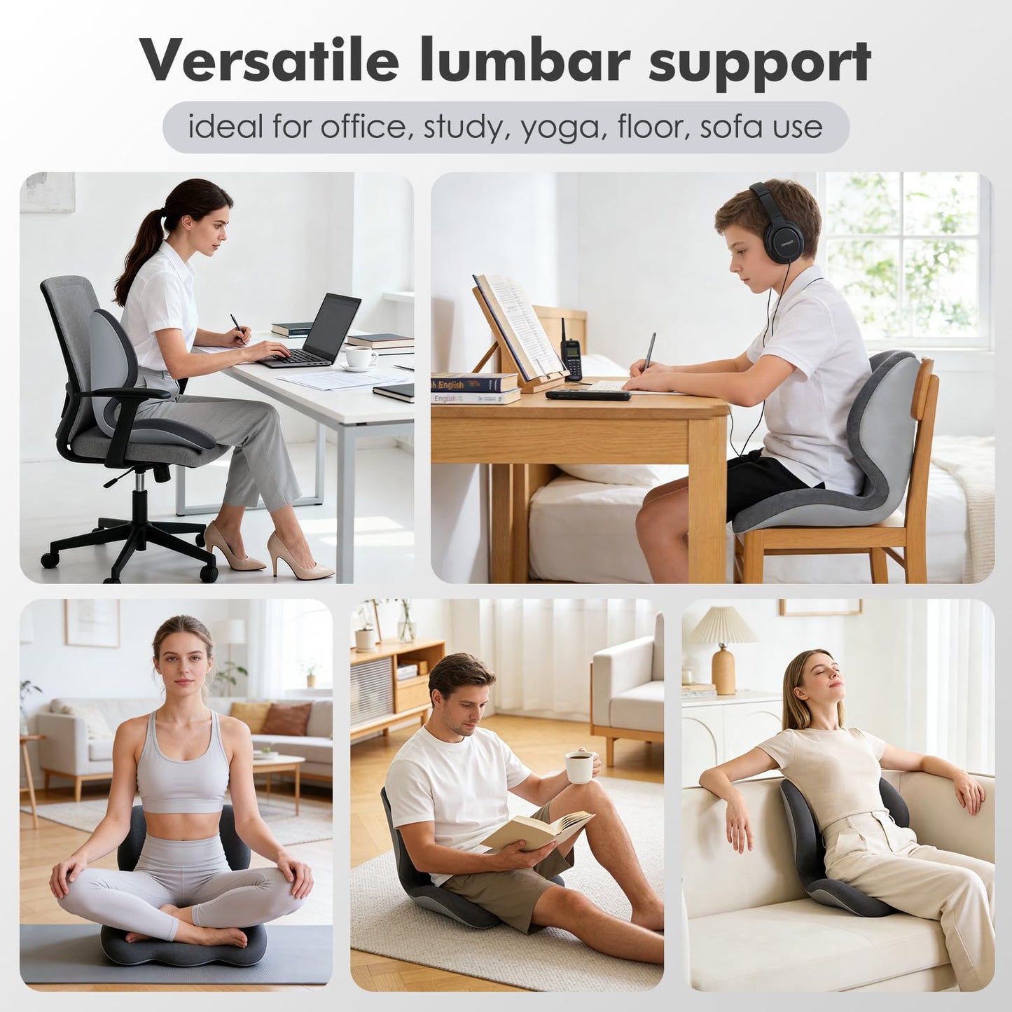 Civa Ergonomic Back Support Cushion for Office & Wheelchair, Posture Support for Long Sitting, Lumbar System & Extra-Thick Memory Foam for Sciatica Pain Relief