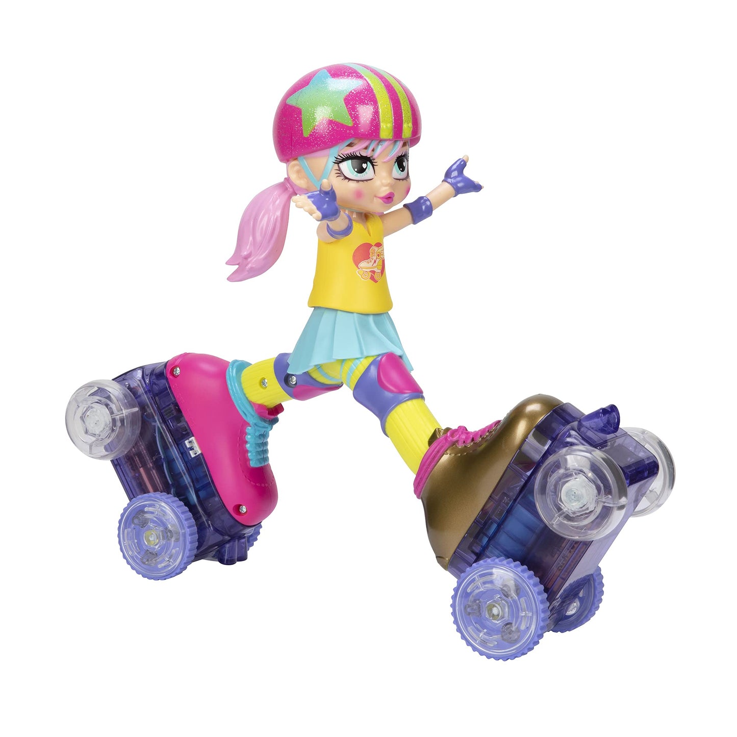 Rock N Rollerskate Doll Rainbow Riley Light Up Remote Control Rollerskating Doll - Plays Music and Skates!, 10" H