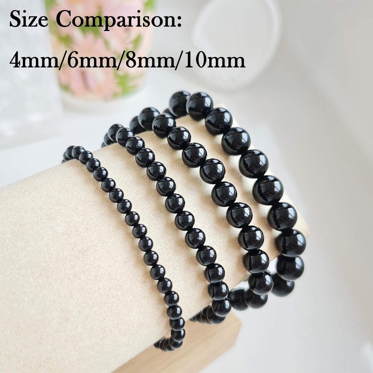Handmade Natural Gemstone Elastic Bracelet - Healing Crystal Beads Jewelry, Unisex (Black Onyx, 8mm)