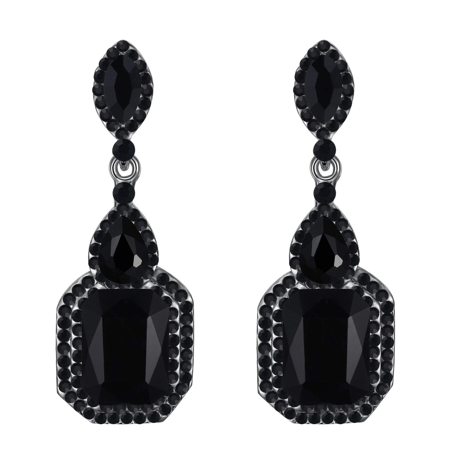 BriLove Wedding Bridal Dangle Earrings for Women Emerald Cut Crystal Infinity Figure 8 Chandelier Jewelry Black Black-Silver-Tone