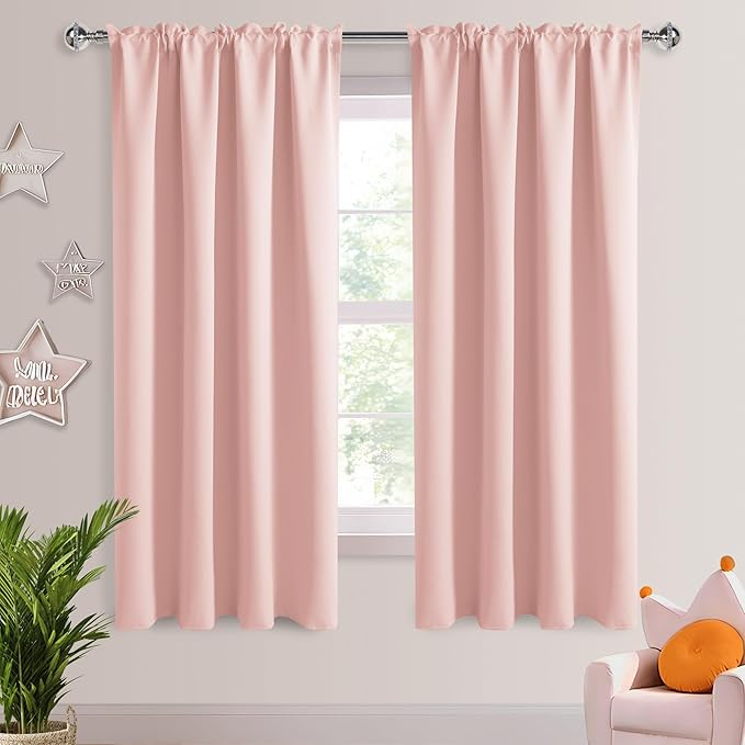 DWCN Blackout Curtains – Thermal Insulated, Energy Saving & Noise Reducing Bedroom and Living Room Curtains, Blush Pink, W 52x L 63 Inch, Set of 2 Rod Pocket Curtain Panels
