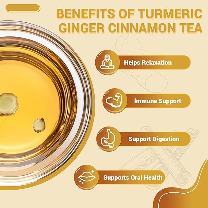 Turmeric Ginger Cinnamon Tea Bags, Turmeric Ginger Herbal Tea, No Sugar, No Caffeine, 80 Teabags