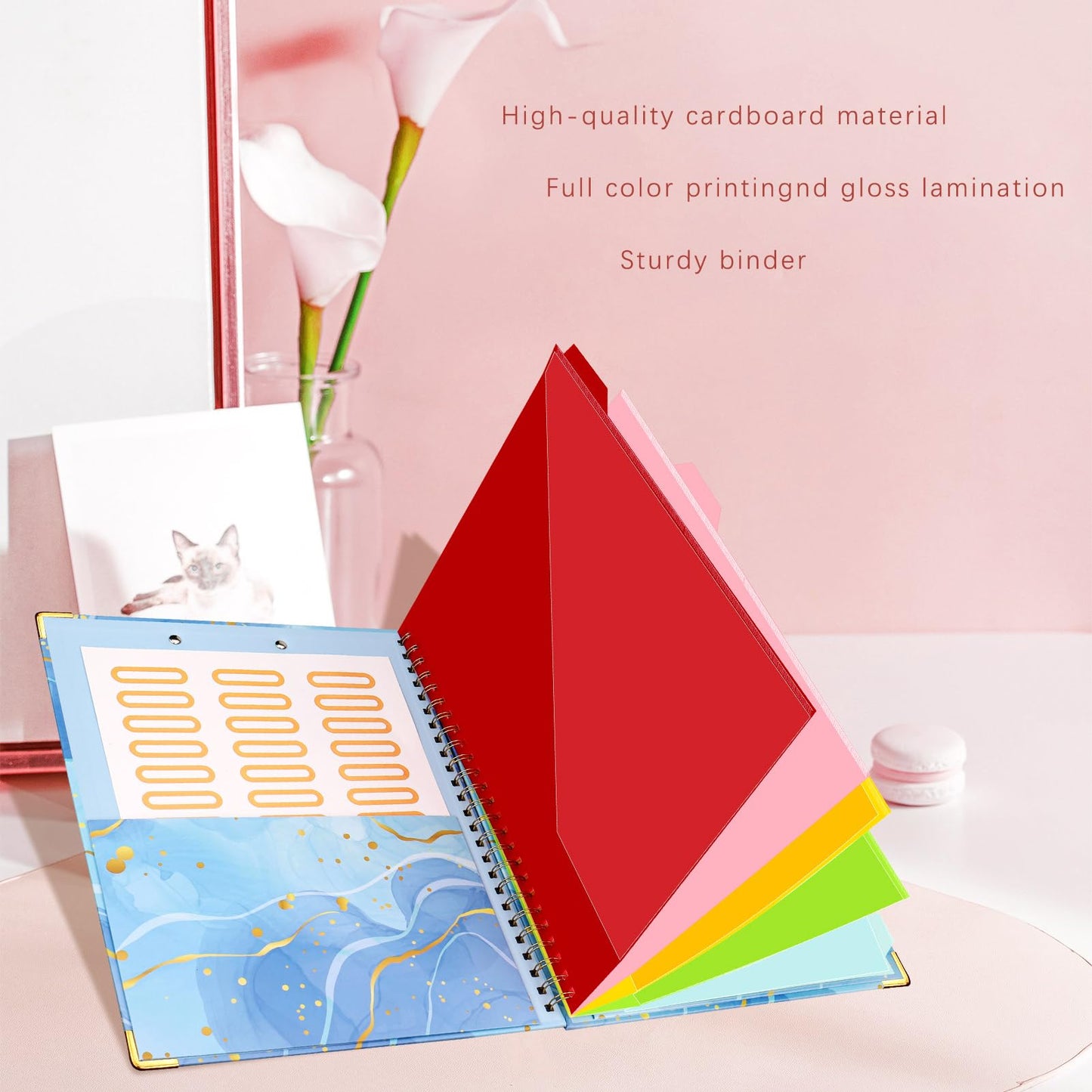 Foldable Spiral Clipboard Folio with Refillable Lined Notepad,5 Plastic Folders with 10 Pockets,Storage Clipboard Folder with Labels,Clipboards with Storage for Office Planner Clip Board-Pale Blue