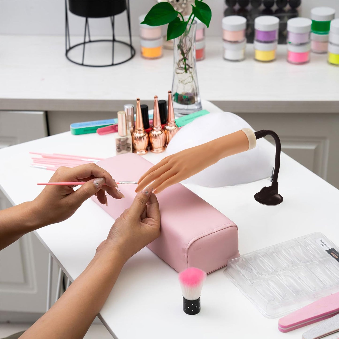 Practice Hand for Acrylic Nails with Stand Bracke,left Practice Hand for Acrylic Nails With Holder, Flexible Bendable Fake Hand Manicure Nail Practice Hand
