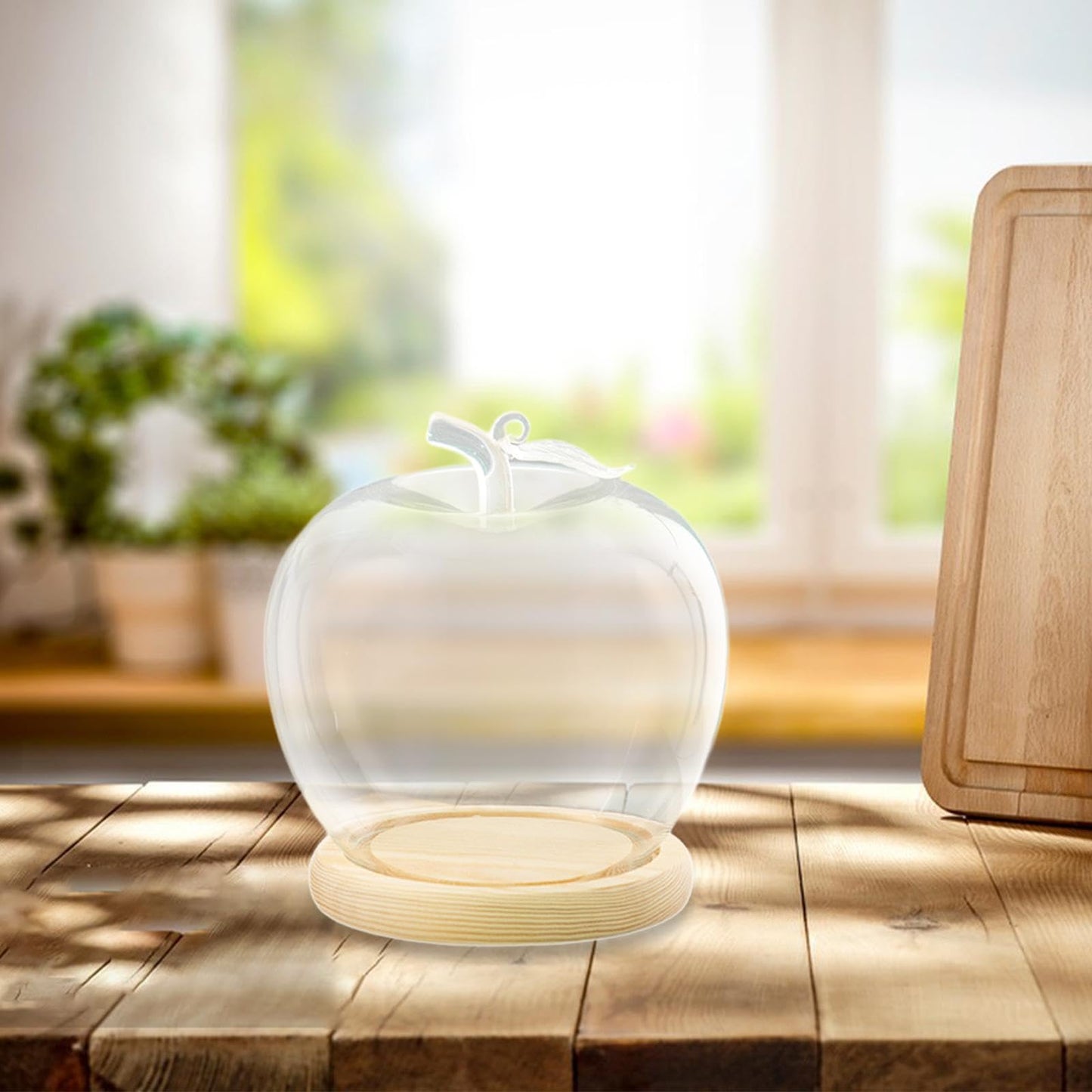 Clear Glass Dome Jar with Wooden Base Decorative DIY Flower Craft Tabletop Display Dia 3.5inch for Home Decor Valentine's Day, Beige