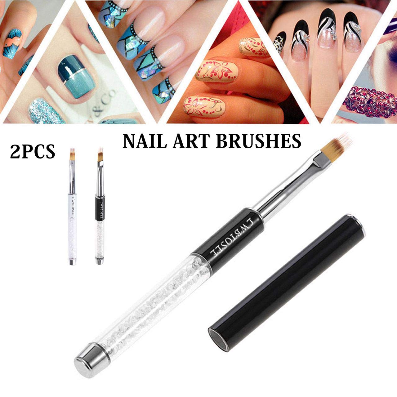 LWBTOSEE 2pcs Ombre Nail Brush for Nail Art Gradient Painting Rhinestone Handle Drawing UV Gel Pen Manicure Nail Art Brush Tool (Black&White)