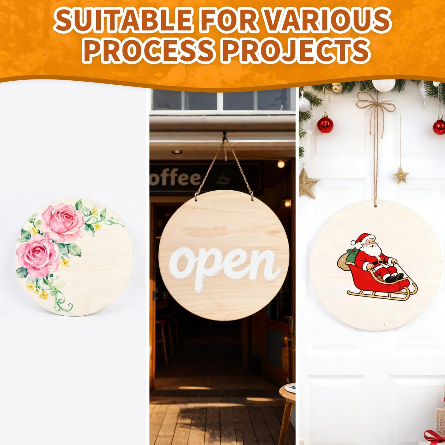 SLNNROA Unfinished Wood Circles for Crafts, Wood Sign Blank Round Wooden Discs for DIY Crafts Door Hanger Sign, Painting, Wooden Plaques for Crafts (12 Pcs,13.5 inch)