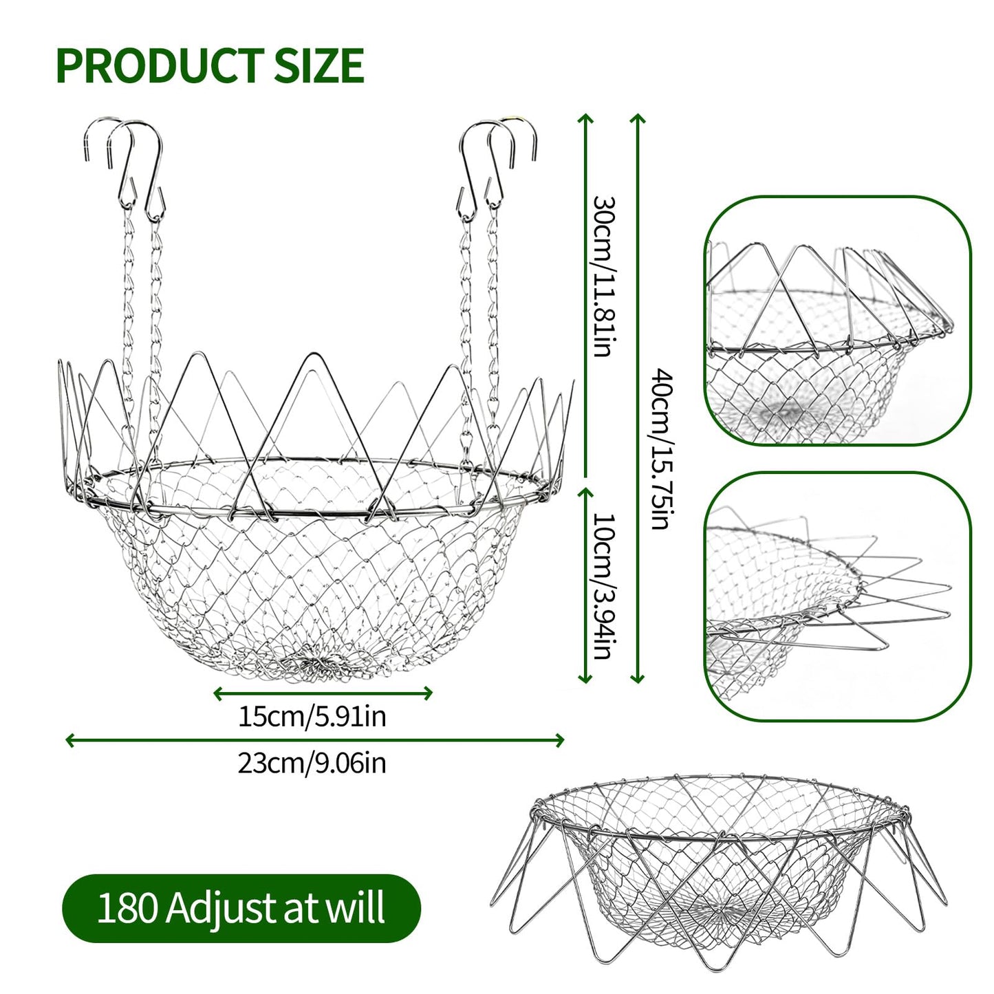 2Pcs Adjustable Planter Insert for Pots Any Height,12-18" Plant Risers for Inside Pots,Heavy Duty Rustproof Stainless Steel Plant Pot With Chains, Chain Pot Fillers for Tall Planters to Reduce Soil