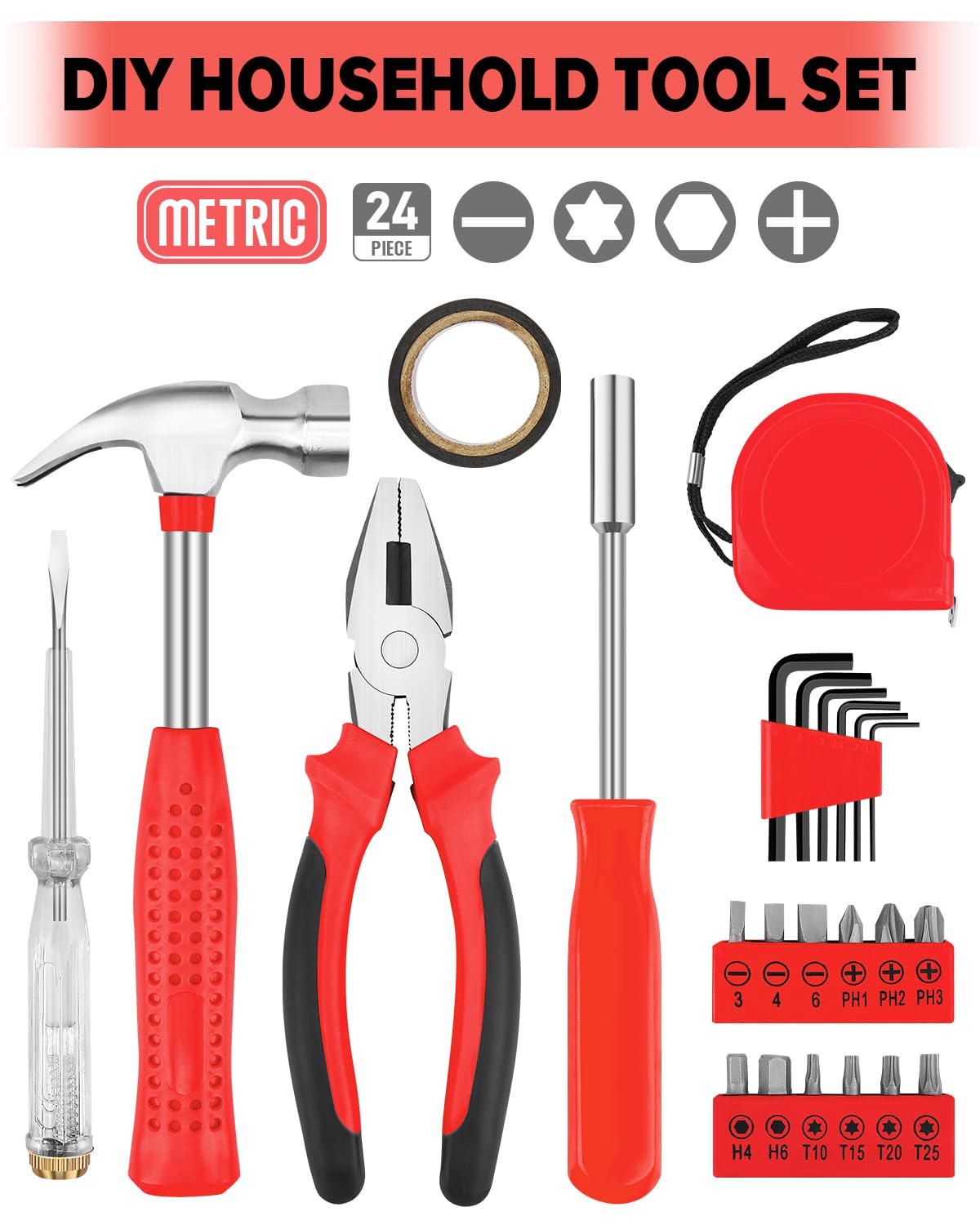 24pcs Home DIY Tool Kit for Household, Office & Garage - General Repair Small Hand Tool Set with Storage Case