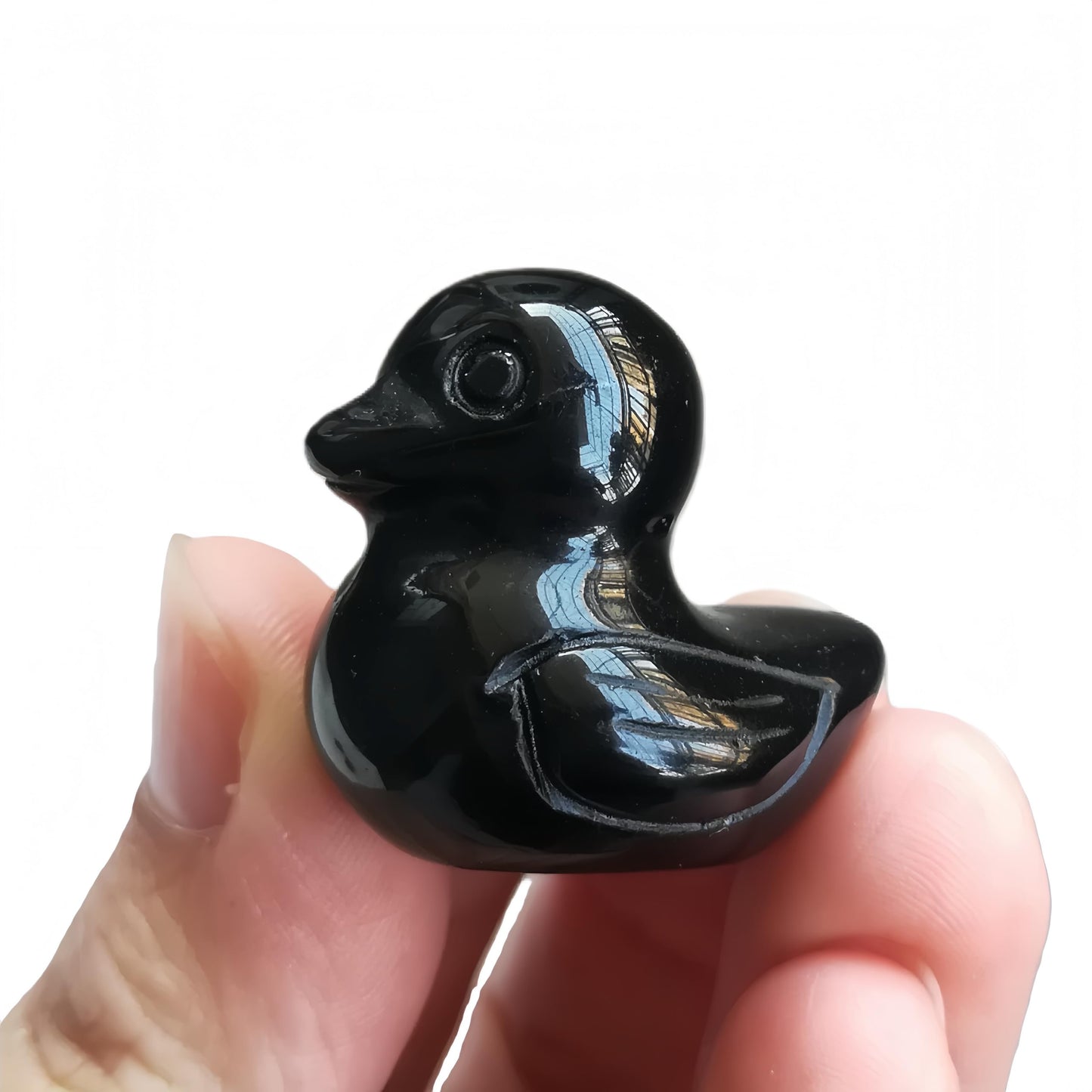 Bacatgem Natural Black Obsidian Crystal Duck Carving Positive Energy Home Decoration Desk Decor,1.18 Inchs Crystal and Healing Stone Ornament