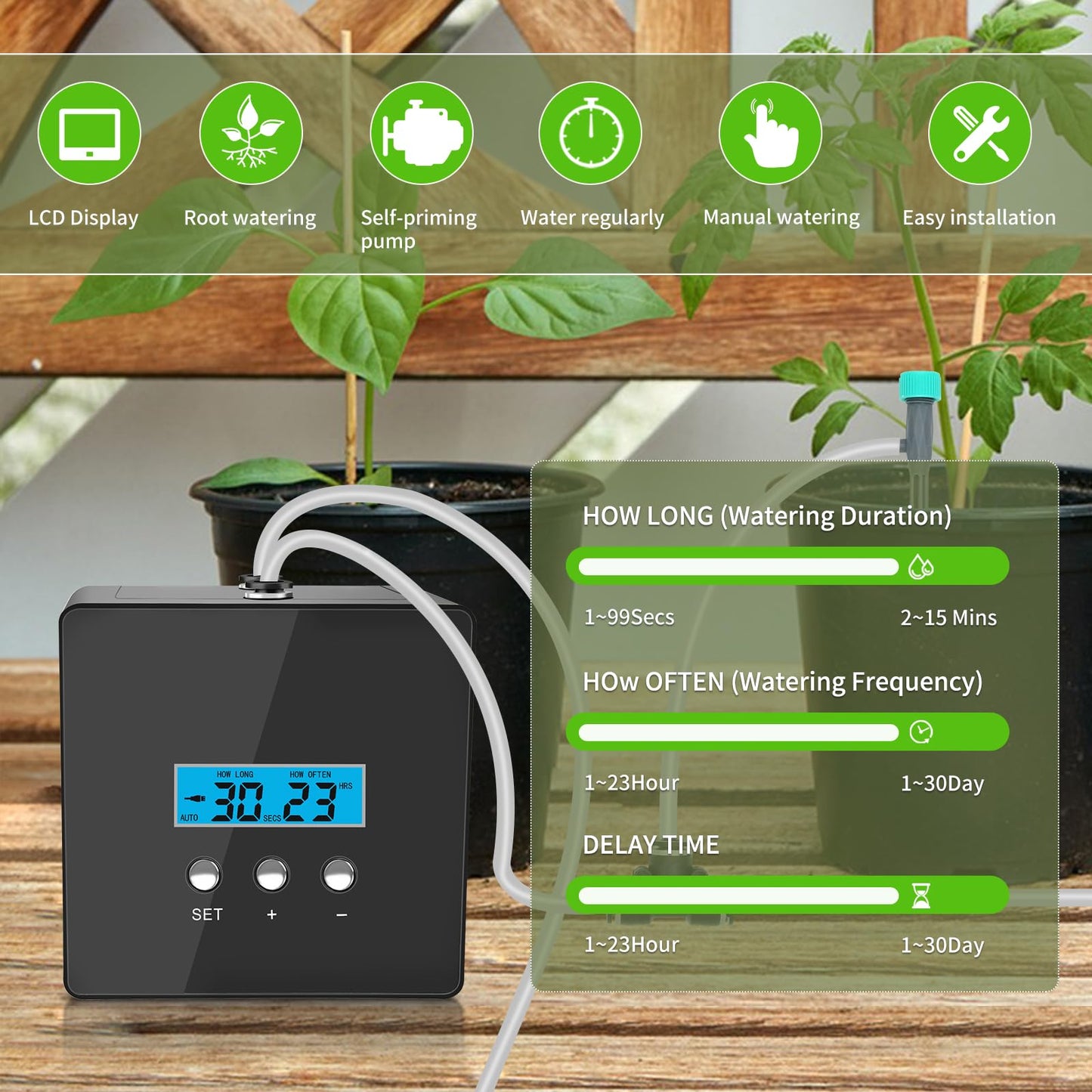 RUNWUSHENG Automatic drip Irrigation System，DIY Indoor Plant Watering System,Self-Priming Pump, programmable Timer, Indoor Pot Plant Watering Device