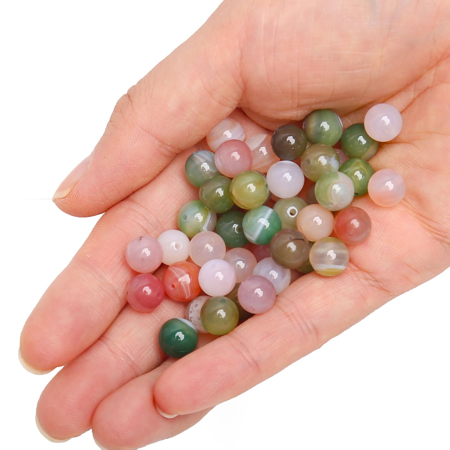 70PCS Natural 8MM Healing Gemstone, Yanyuan Agate Energy Stone Round Loose Beads, Semi-Precious Crystal Beads with Free Elastic String for Jewelry Making DIY