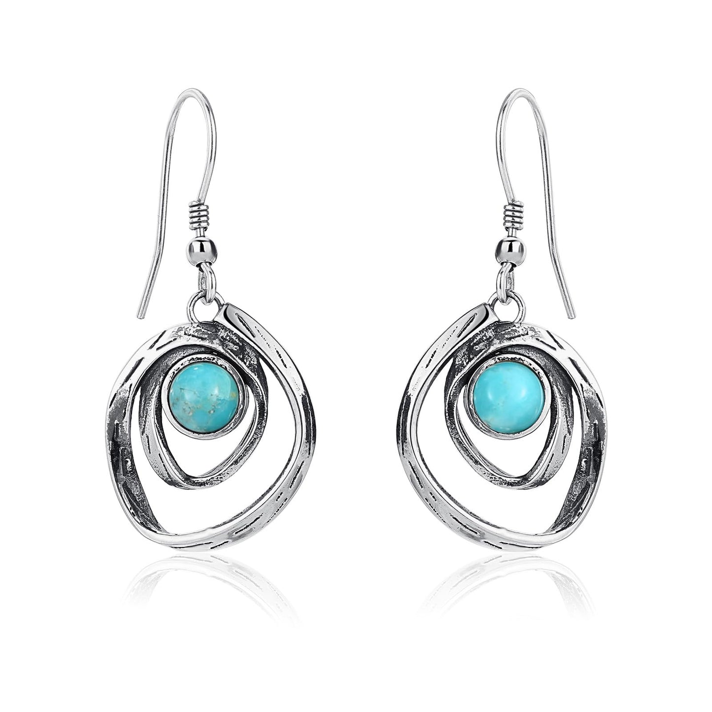 Phyonio Turquoise Earrings for Women 925 Sterling Silver Turquoise Dangle Earrings Vintage Swirl/Spiral Ear Hook Earrings