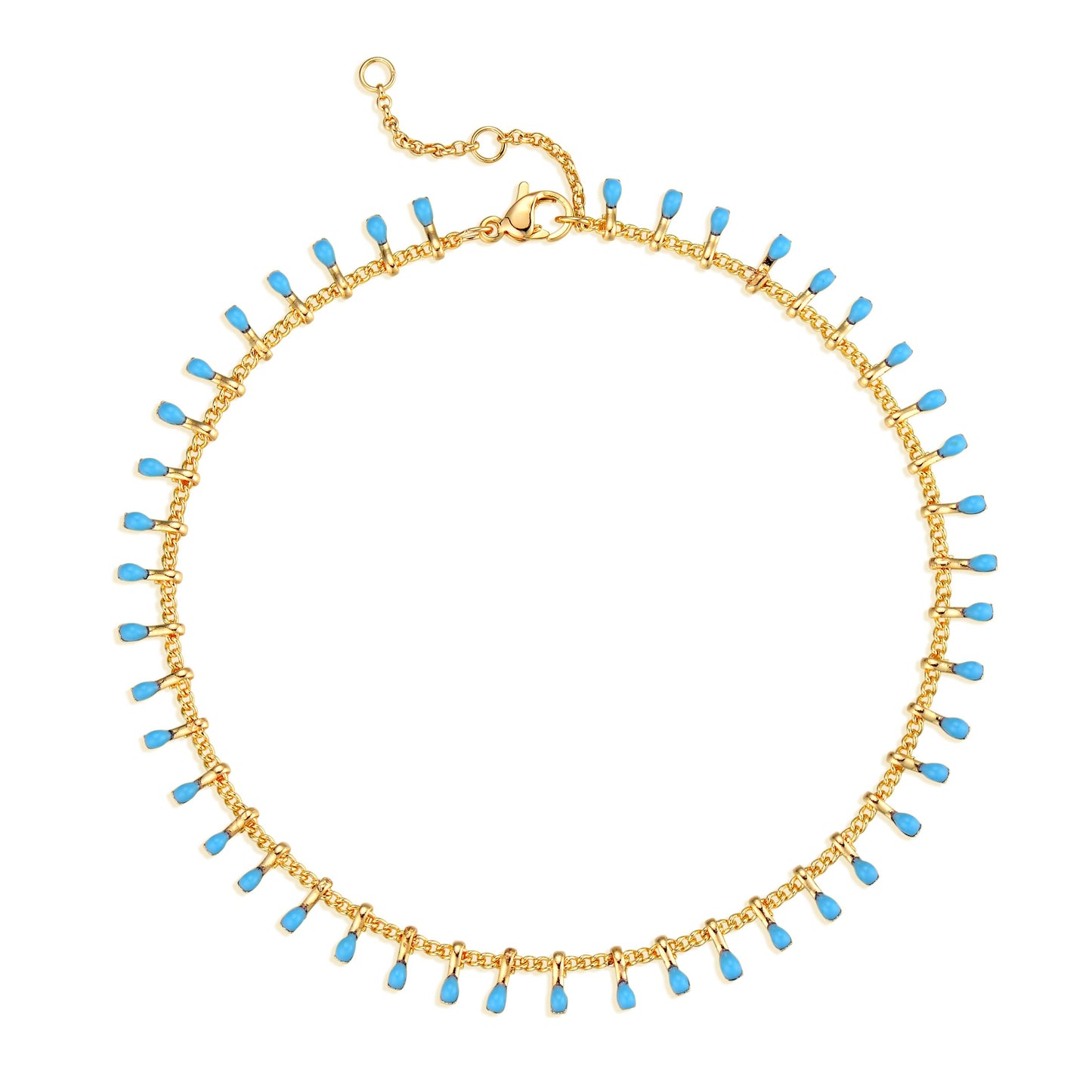 MTMY Gold Anklets for Women 14K Gold Plated Tiny Bead Anklet Colorful Tassel Foot Chain Dainty Adjustable Cute Summer Beach Boho Anklets Jewelry Gift for women (lake blue)