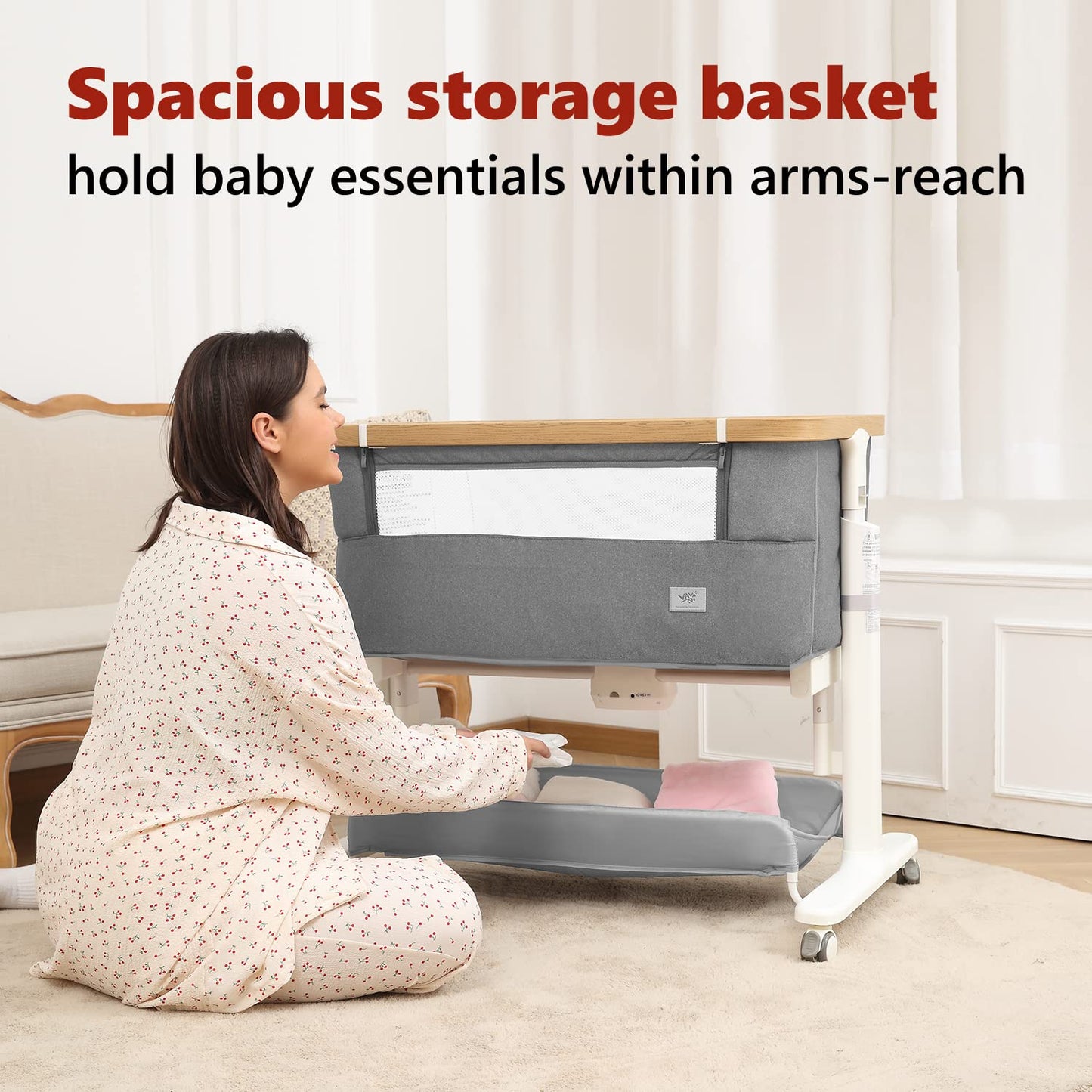 VaVaSoo Electric Rocking Bassinet for Baby 3 Speeds Auto Rolling Newborn Cradle Automatic Bedside Sleeper Rocks Itself 5 Height Adjustable with Music, Wheels, Storage, Light Grey