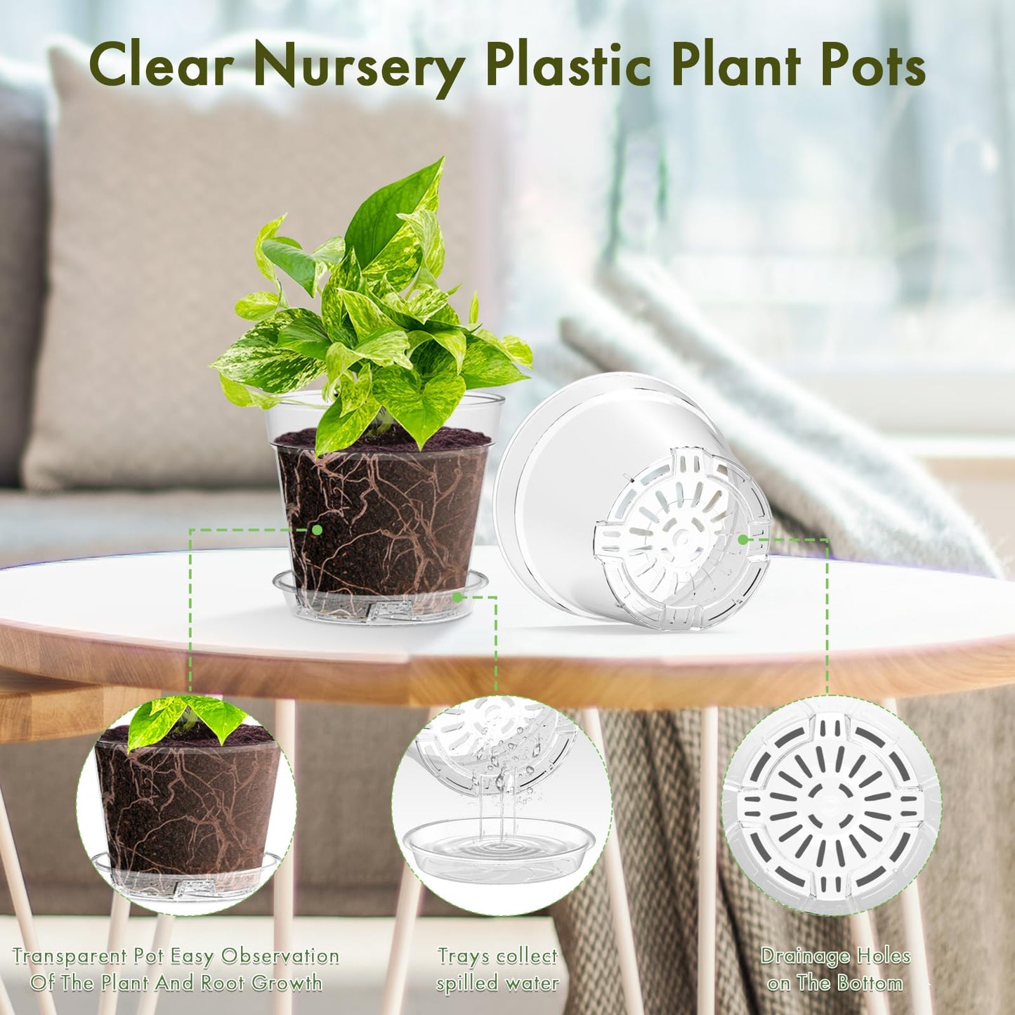 WSMKSZ 3 Inch Clear Nursery Pots, 30 Pack Highly Transparent Plastic Seedling Starter Planters with Drainage Holes and Trays for Flowers, Small Plant Pots for Indoor Plants