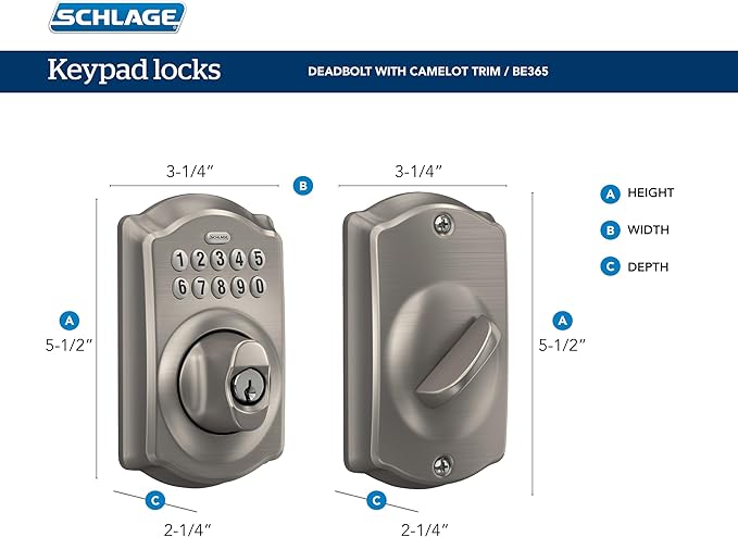 Schlage BE365 V CAM 716 Camelot Keypad Deadbolt, Electronic Keyless Entry Lock, Aged Bronze