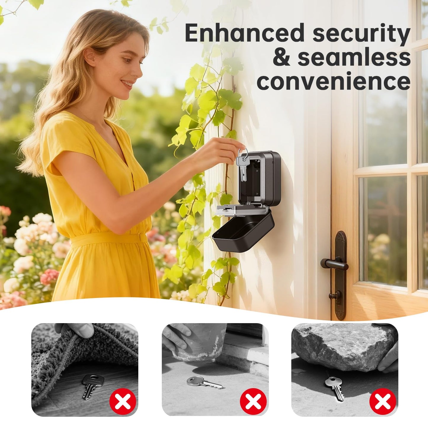 TOSICAM Light Up Key Lock Box - Waterproof Wall Mount Portable 4-Digit Combination Key Safe Storage for Outdoor/Home/Airbnb/Emergency/Realtor/Large Capacity/Resettable Code