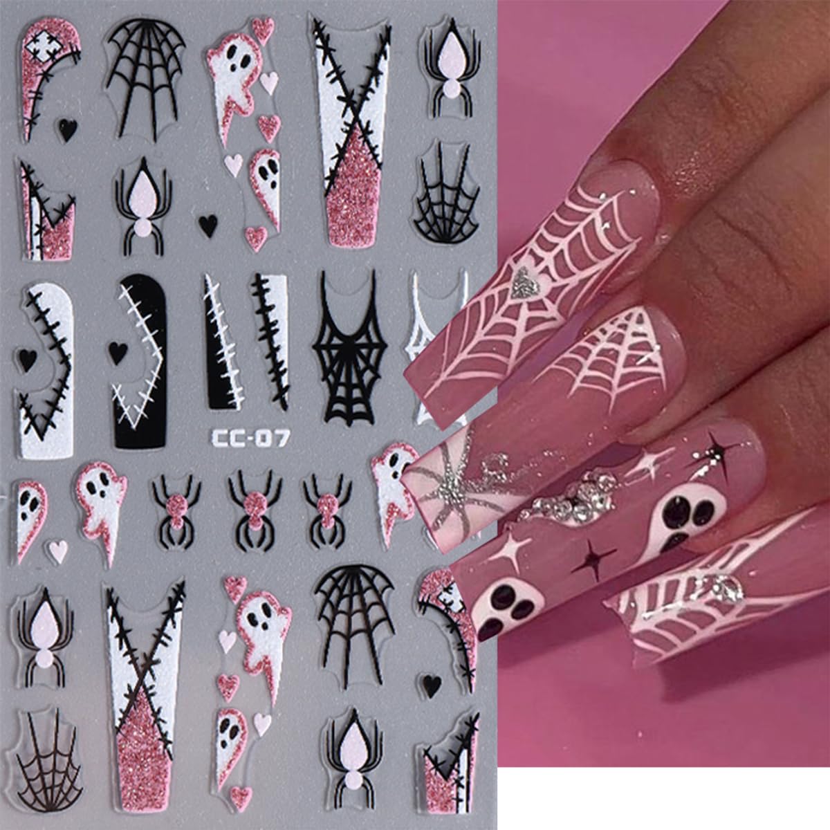 5Sheets Glow in Dark Halloween Nail Art Stickers - Luminous Spooky Nail Decals with Cute Ghost, Bat & Spider Designs for Women & Girls
