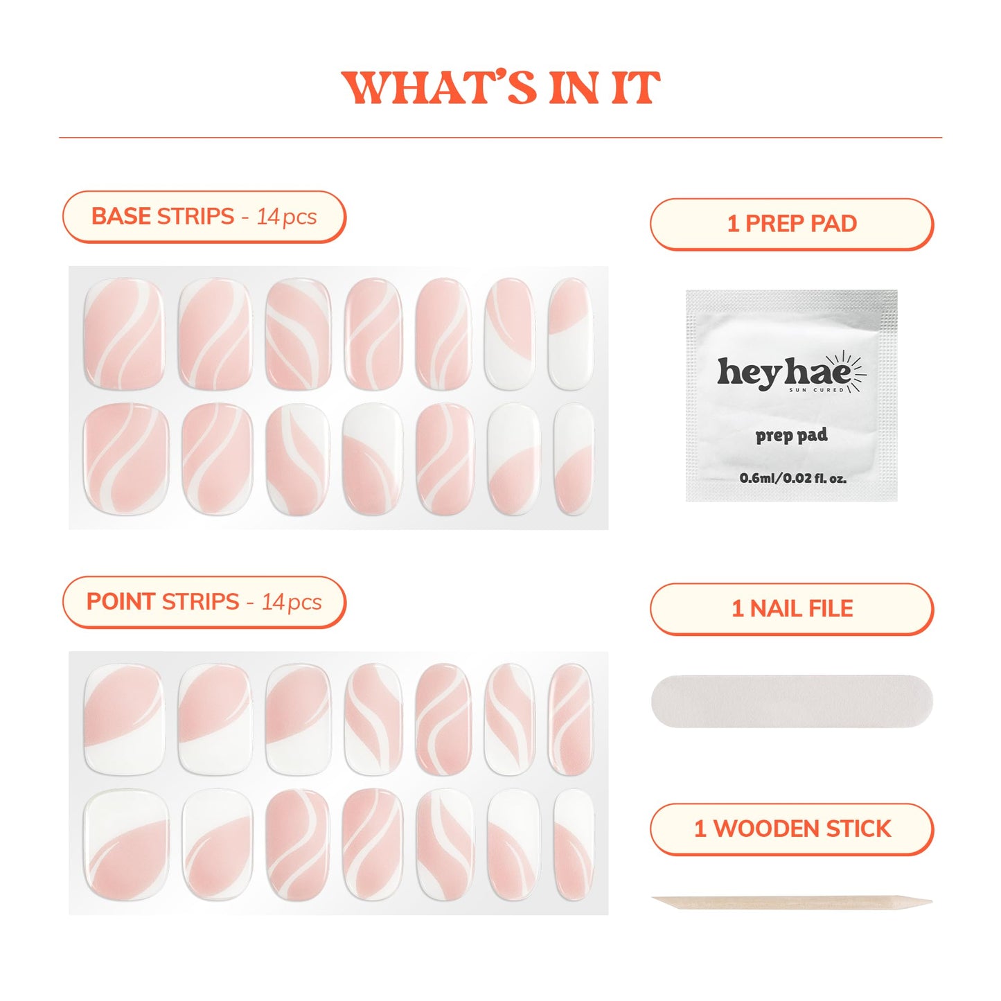 Heyhae Semi Cured Gel Nail Strips | No LED Lamp Needed | French, Pink, Spring | Easy Apply & Remove, Salon Quality | Includes 28 Strips, 1 Prep Pads, Nail File & Wooden stick - Hey, It's Glam Night