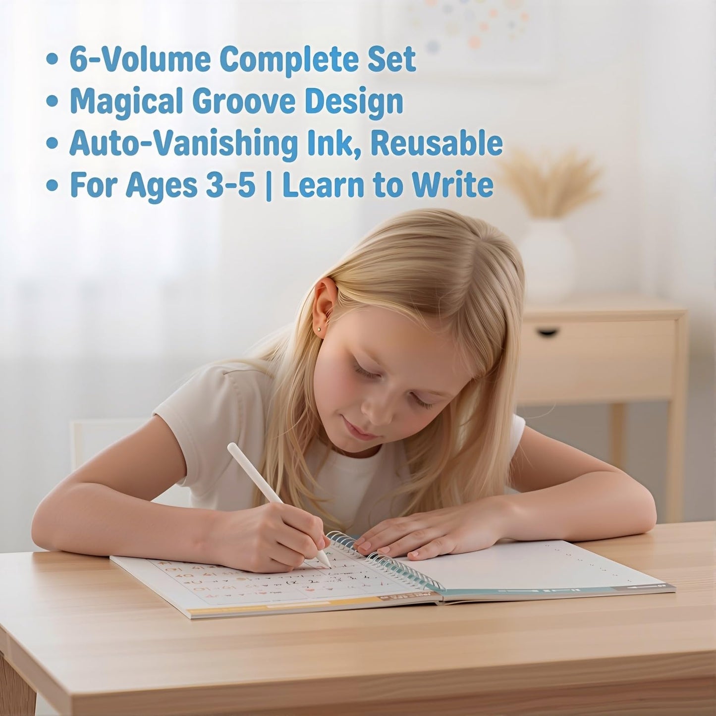 SYHHSEEG Magic Grooved Writing Practice Books for Kids 3-8, Reusable Groove Handwriting Tracing Books with Disappearing Ink, Preschool Kindergarten Homeschool Classroom Supplies (6 PACK)