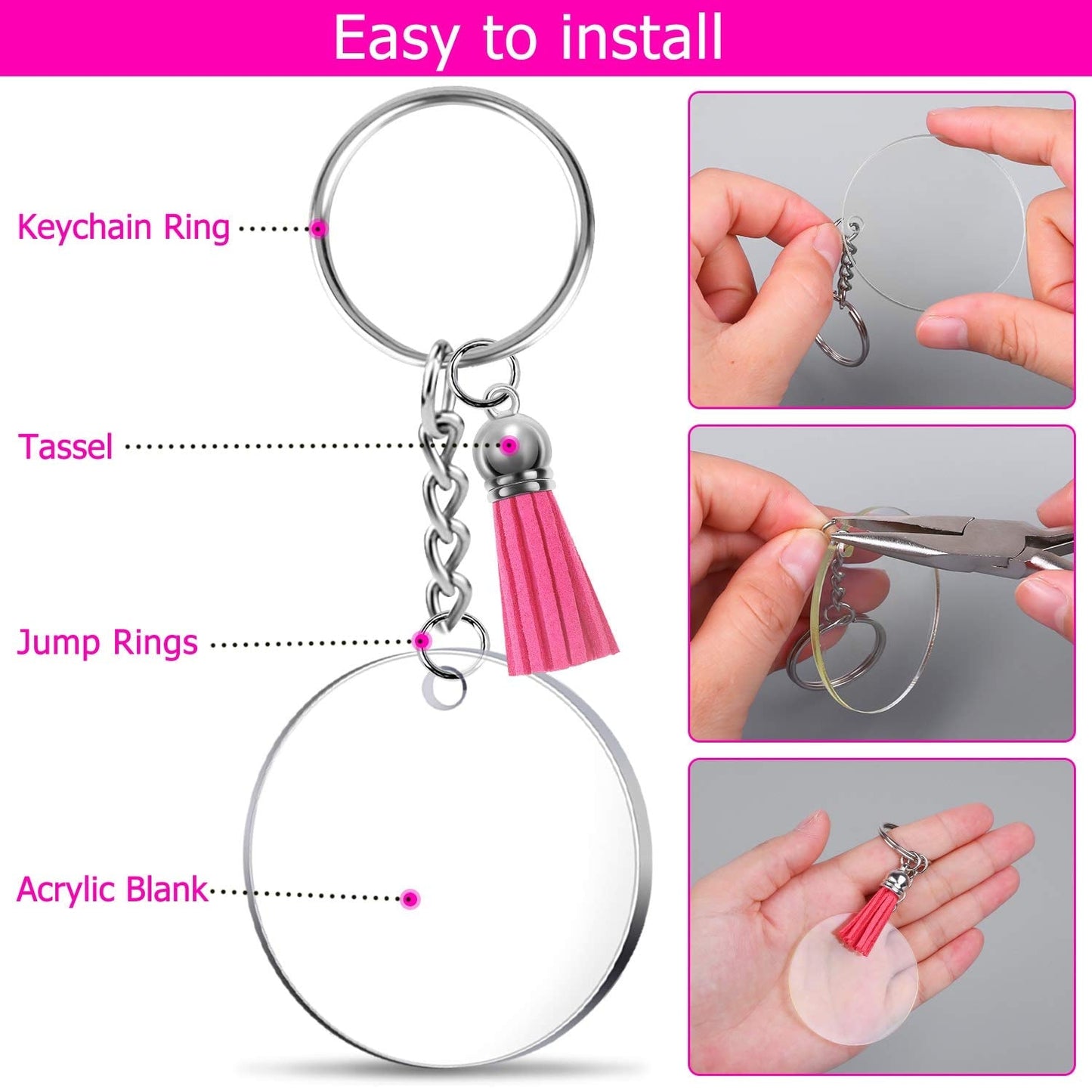 shynek Acrylic Blank Keychains, 200 Pcs Clear Keychain Blanks for Vinyl with 50 Pcs Acrylic Blanks, 50 Pcs Keychain Tassels, 50 Pcs Key Rings with Chain and 50 Pcs Jump Rings…
