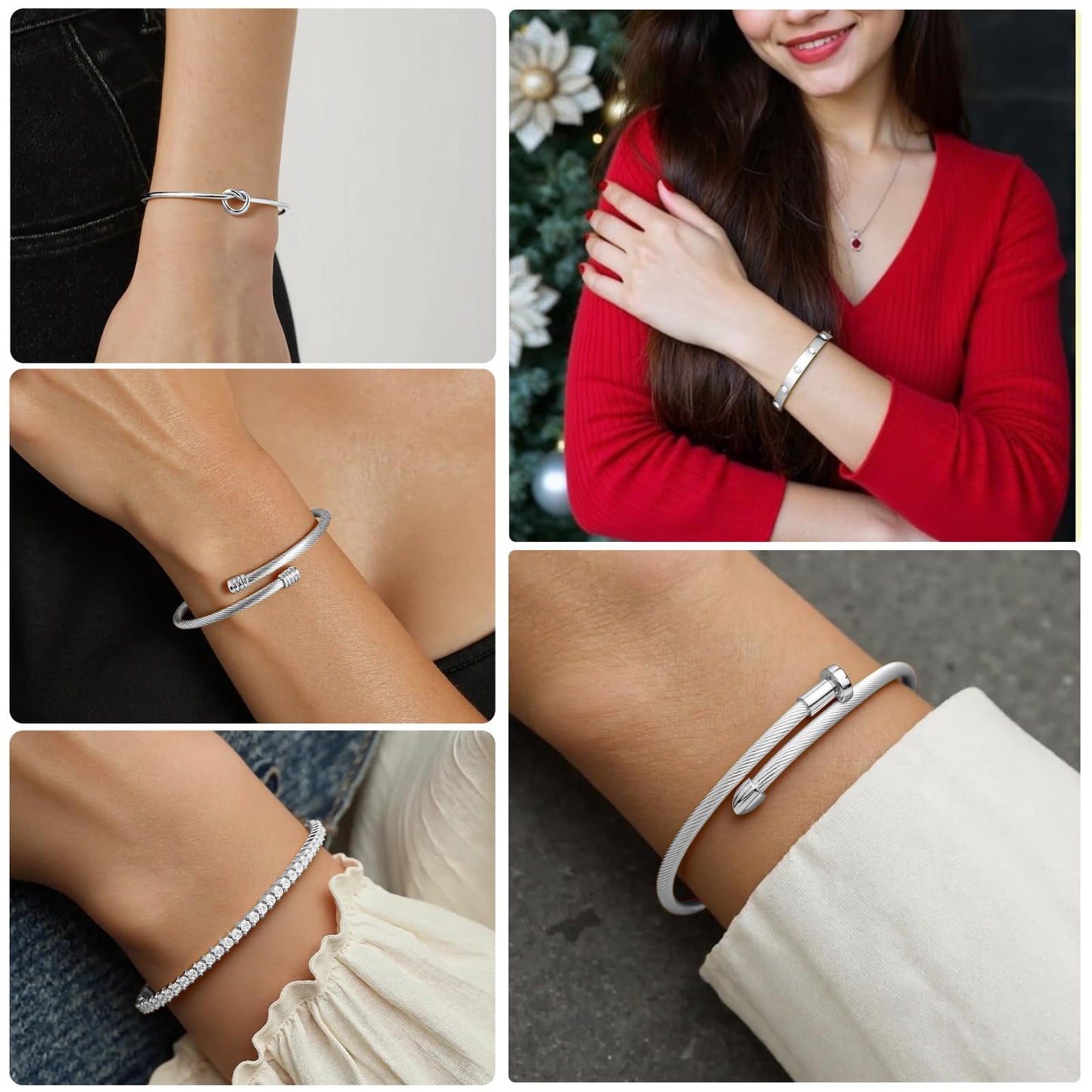 FAFUGA 18 K Silver Plated Love Bangle Bracelet Stack Cuff Jewelry for Women Jewelry Set for Women Gift with Box (B00051)