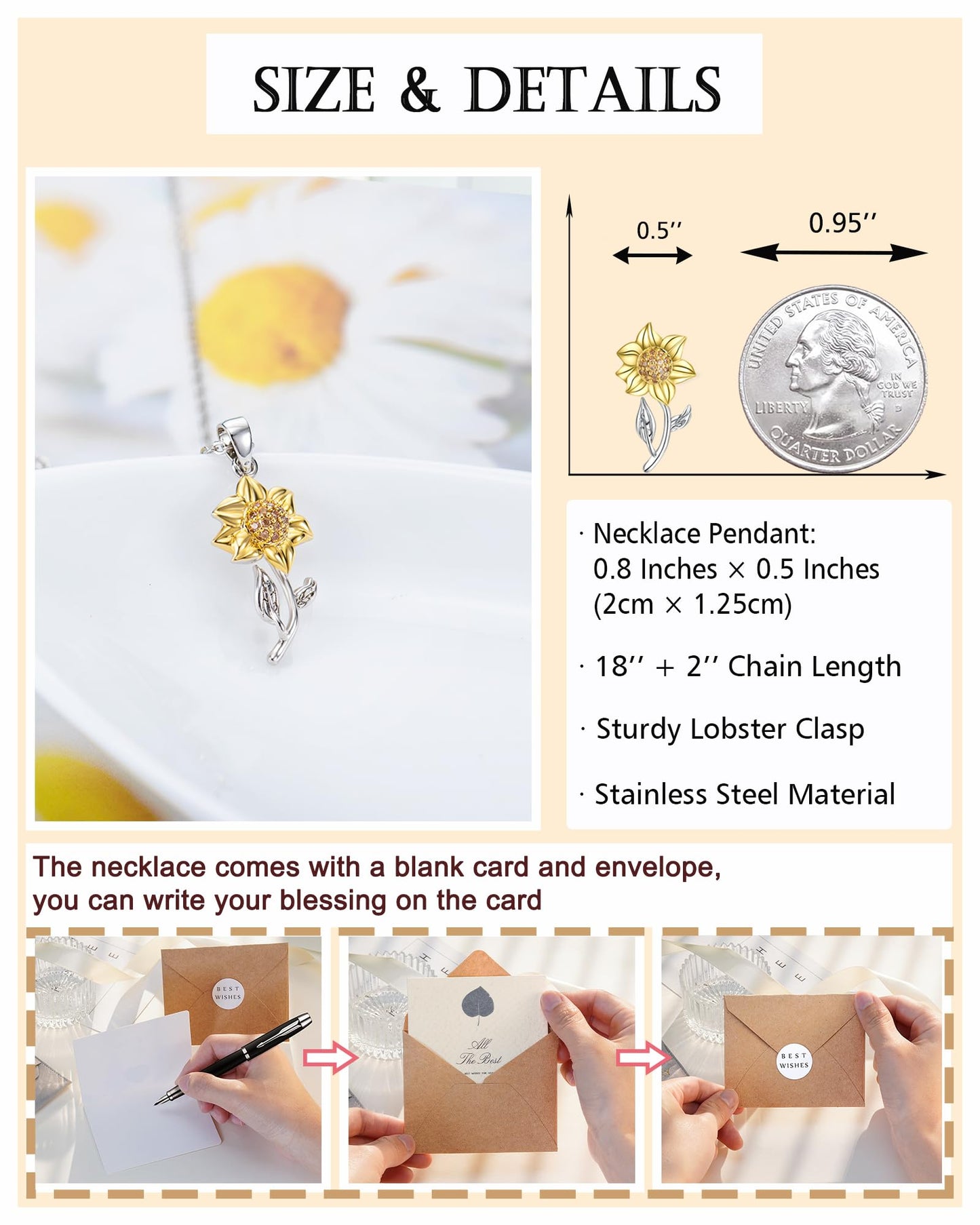 Tarsus Sunflower Gifts for Women, Sunflower Necklace Jewelry for Women Teenage Teen Girls Gifts Birthday Ideas 12 13 14 15 16 17 18 Year Old Girls Jewelry Inspirational Necklace