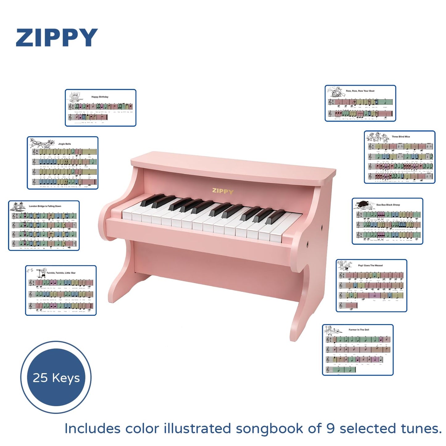 ZIPPY Kids Piano Keyboard, 25 Keys Digital Piano for Kids, Mini Music Educational Instrument Toy, Wood Toy for Toddlers Girls Boys (Pink)