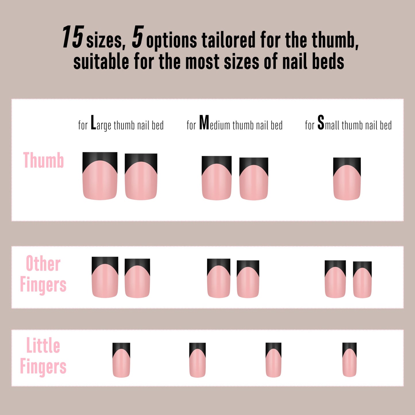 MUTIOVO Black French Tip Short Straight Square Nail Tips Press on, BABY PINK Extra Thick NEED Soft Gel Nail Extension, Need Builder gel & Top,Coat Full Cover False Nails, for DIY x 15 Sizes 150 pcs