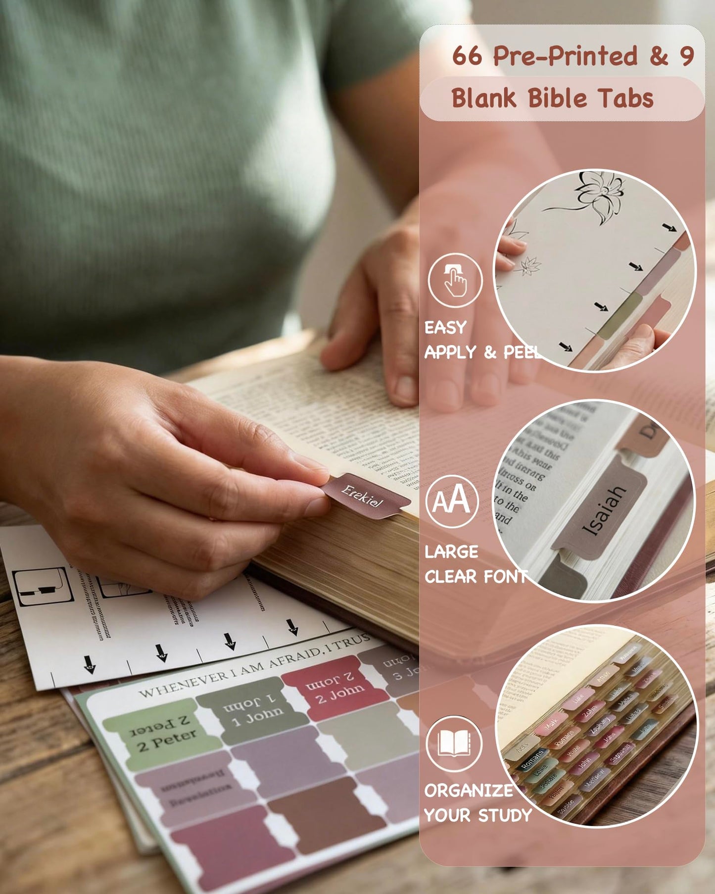 Envysun Bible Study Supplies Journaling Kit for Women - Bible Annotation Kit with No Bleed Highlighters, Tabs & Pen Case - Starter Christian Gift for Daily Devotion & Note Taking (Beige Strawberry)