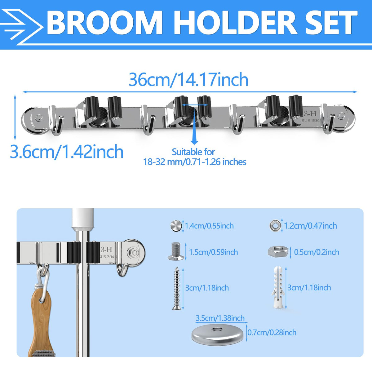 Magnetic Broom Holder Wall Mount 2 Pack (2 Count)