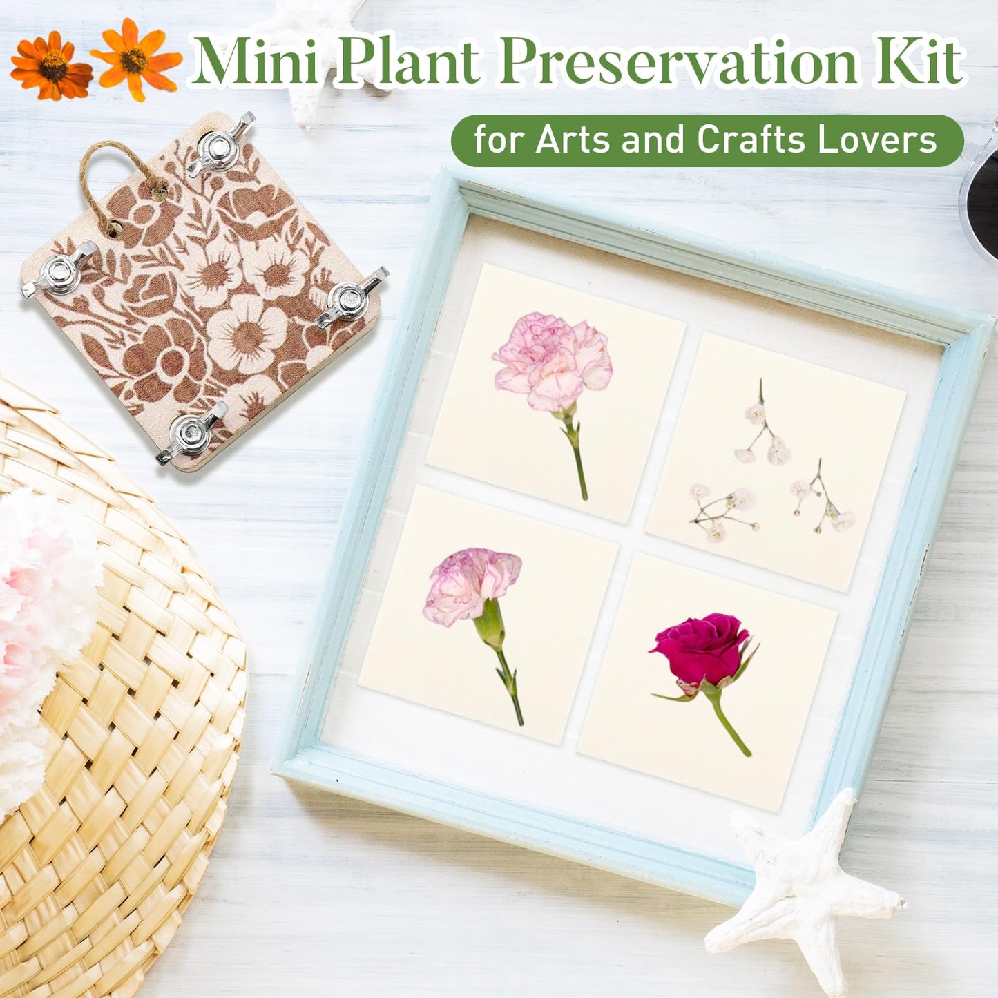 Leriton 4 Set Small Flowers Press Kit Pocket Micro Flower Pressing Mini Plant Preservation Kit for Arts and Crafts Lovers