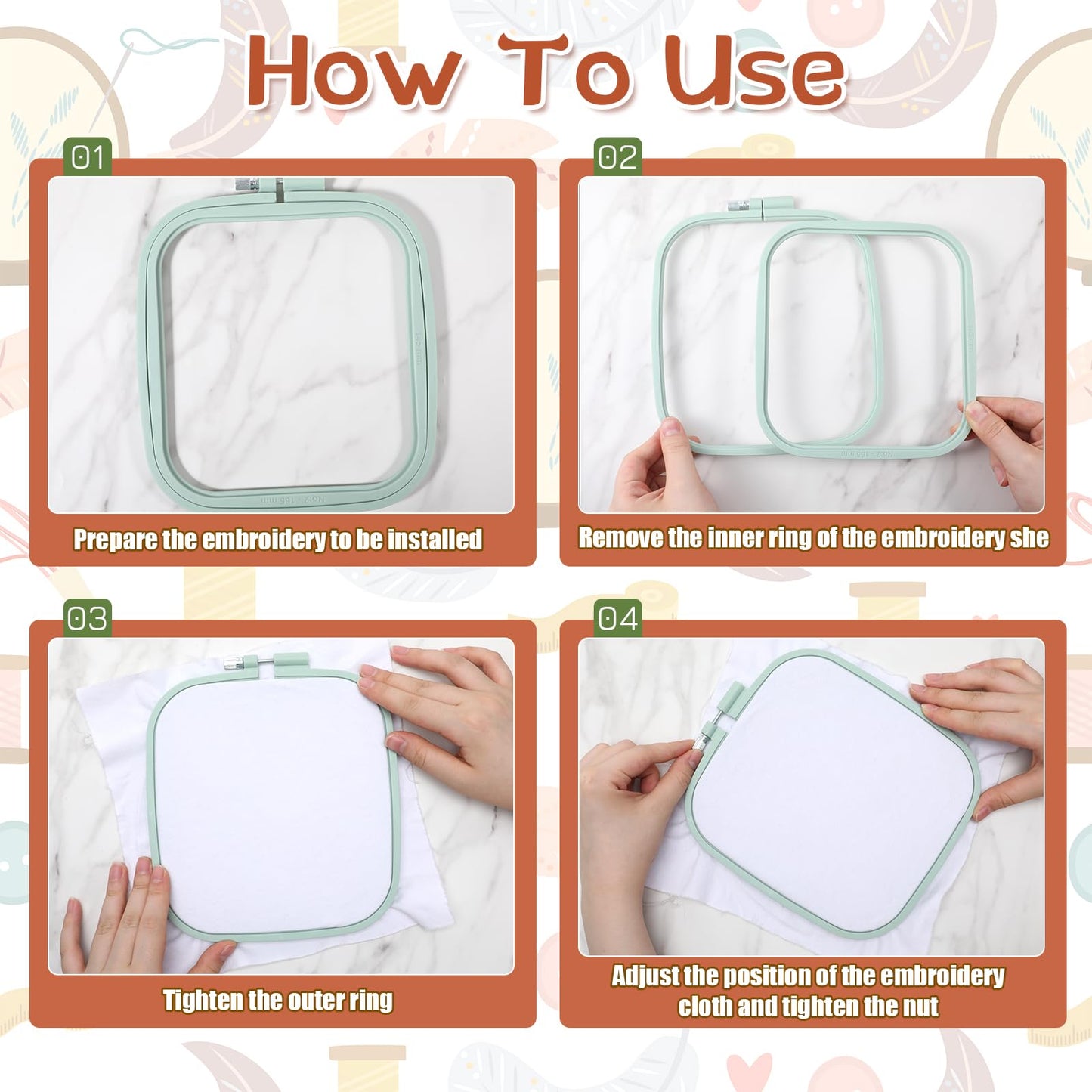 Yuanan 5 Pack 5 Sizes Square Embroidery Hoop, Plastic Embroidery Hoops Cross Stitch Hoops Reusable Embroiderys Hoop for Sewing, Needlework, DIY Projects-2.9"/4.3"/6.5"/7.7"/11"