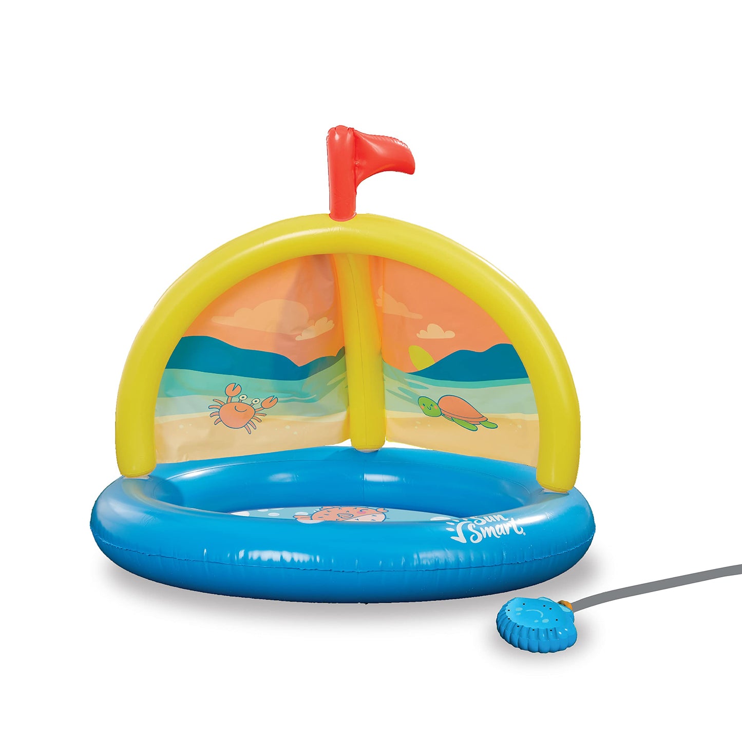 SunSmart Splash 'N Play Sandcastle - Inflatable Kiddie Pool and Sprinkler with Removable, Rotating Canopy