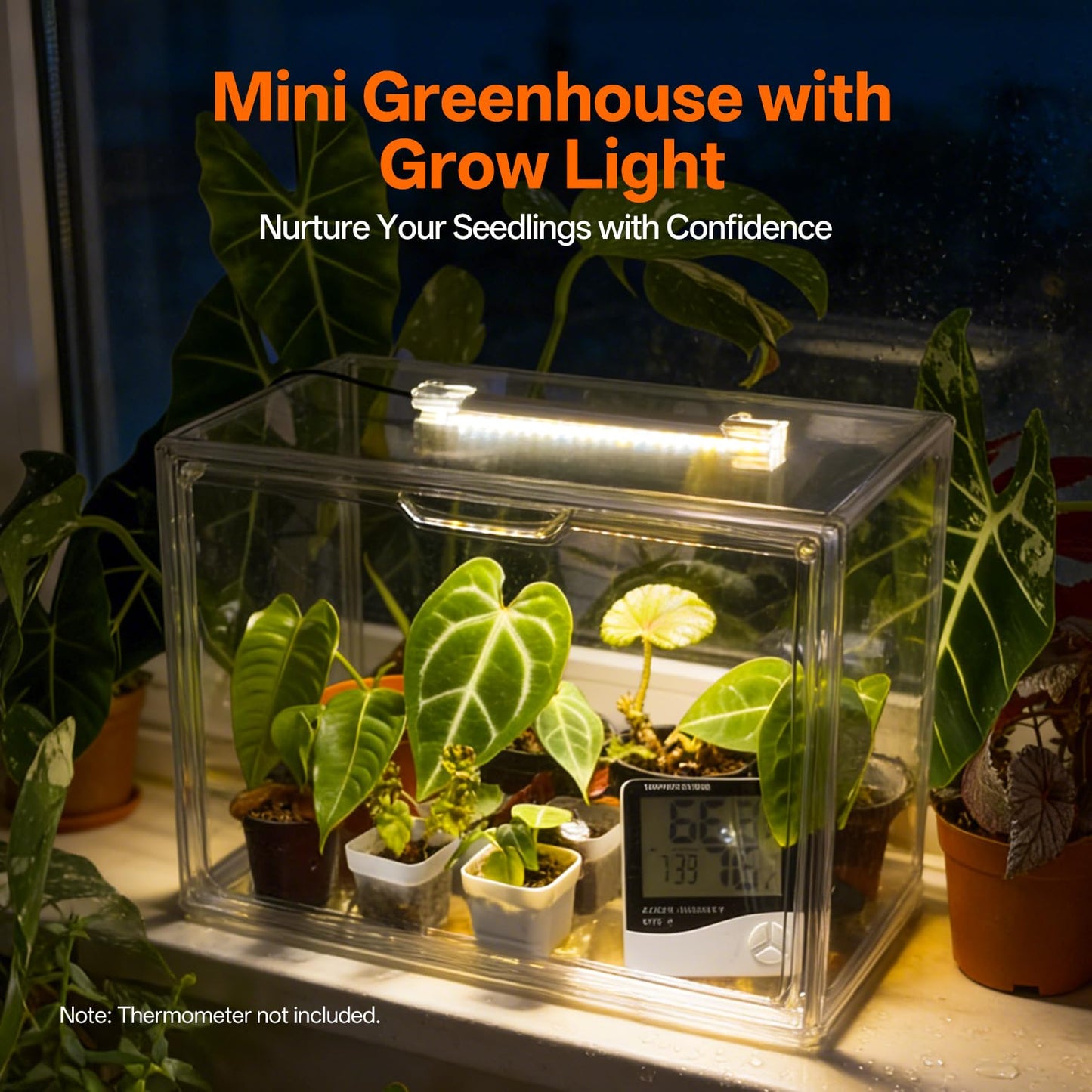 Bstrip Tabletop Greenhouse, GM4 Small Greenhouse for Indoors, Stackable Clear Plastic Greenhouse with Magnets, Indoor Seed Starter Greenhouse with Lights, Auto Timer, User-Friendly, 14.2x8.7x10.6IN