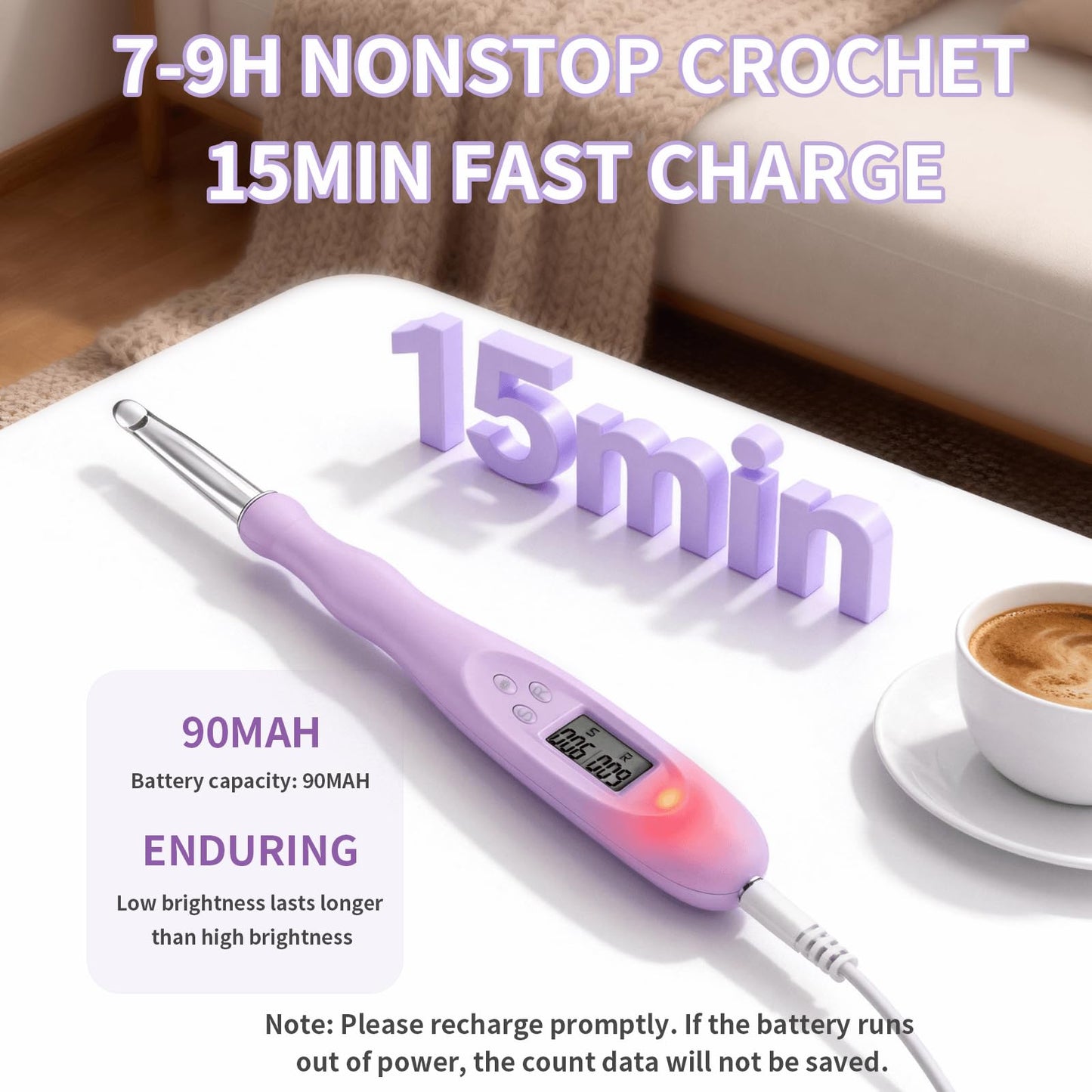 SPEENSUN Light Up Crochet Hook Set with Stitch/Row Counter, 18 Replaceable Heads (2mm-14mm) Crochet Hooks, Bright/Low Light Modes with Ergonomic Handle, 7-9hrs Runtime, Gift Box for Crafters