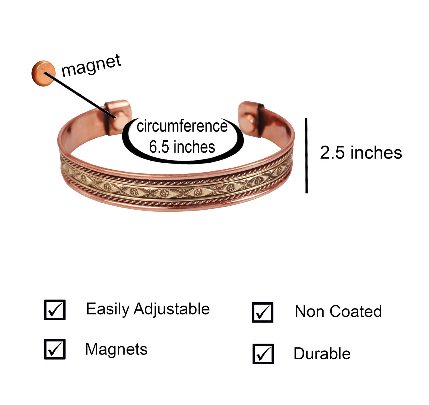 Touchstone Handcrafted Copper Brass Beautiful Attractive Patterns Magnetic Tibetan Bracelet In Two Tones For Men And Women.