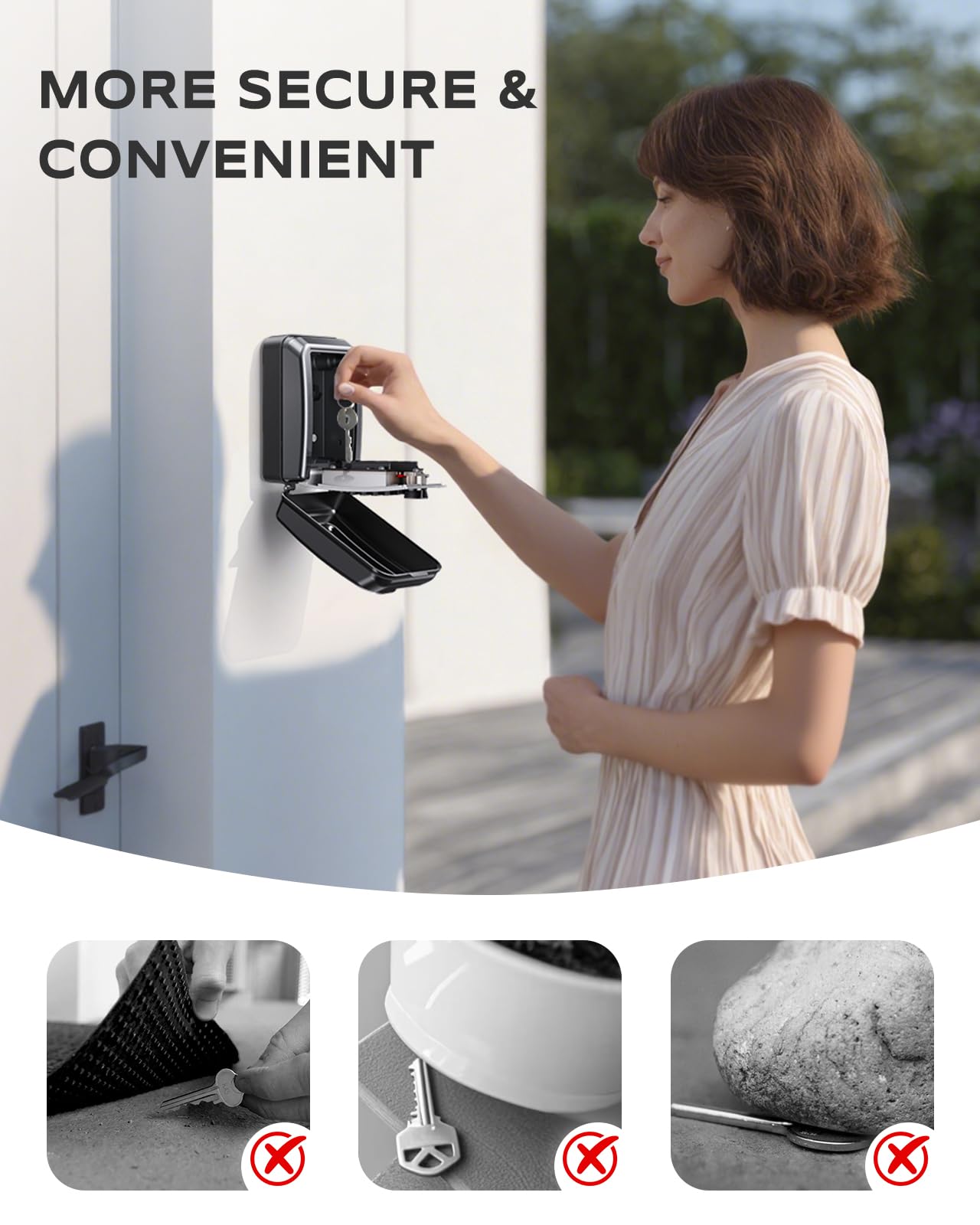 Vewaci Wall-Mounted Key Lock Box, 12 Digit Combination Lock Box for Keys with Code, Large Capacity & Weatherproof Outdoor Lockbox, Key Safe Storage Lock Box for Home, Office, Garage