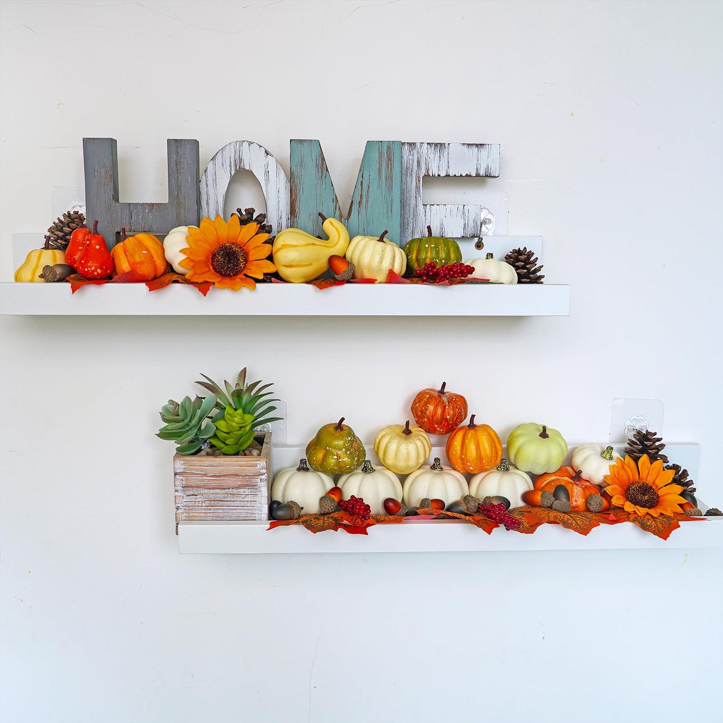 Winlyn 60 Pcs Assorted Small Artificial Pumpkins and Gourds with Acorns Pinecones Maple Leaves Sunflowers Fall Harvest Decoration Set for Thanksgiving Halloween Bowl Filler Table Centerpiece Wreaths