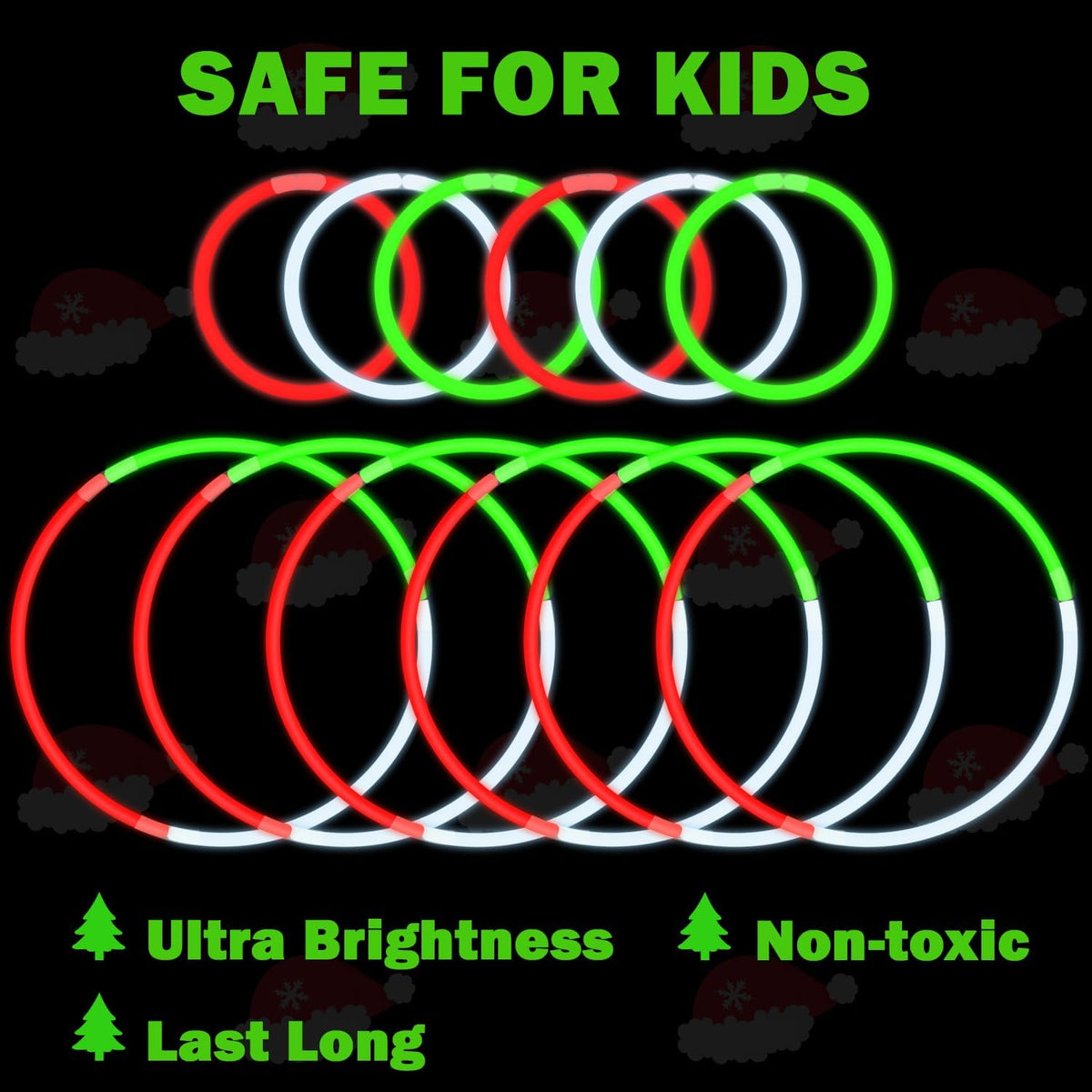 Bulk Christmas Party Favors Supplies for Kids 300 PCS,Christmas Glow Sticks Toys Gifts for Toddlers,Light up Accessories Necklace & Bracelets,Holiday Decor Class Carnival Games Giveaways for Boy Girl