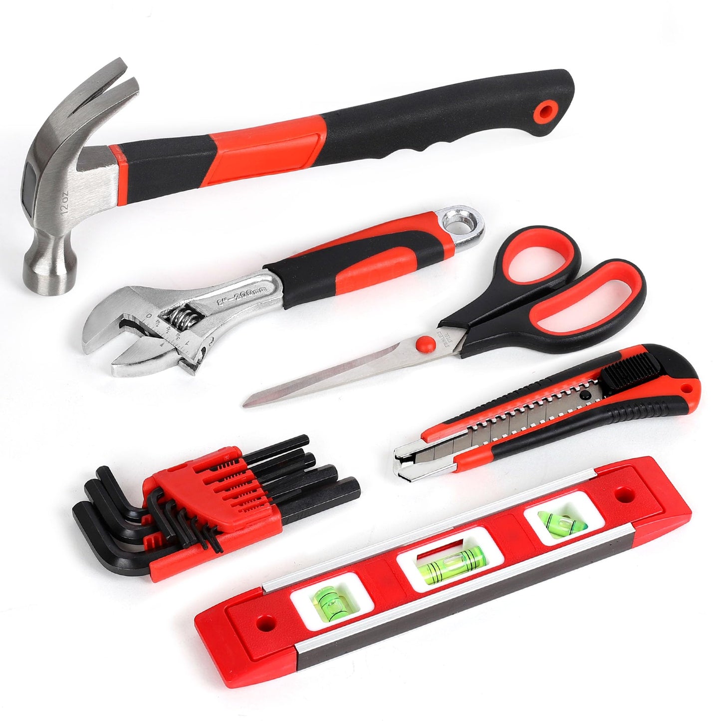 FASTPRO 220-Piece Home Tool Set, Household Repairing Tool Kit with 12-Inch Wide Mouth Open Storage Tool Bag, Red