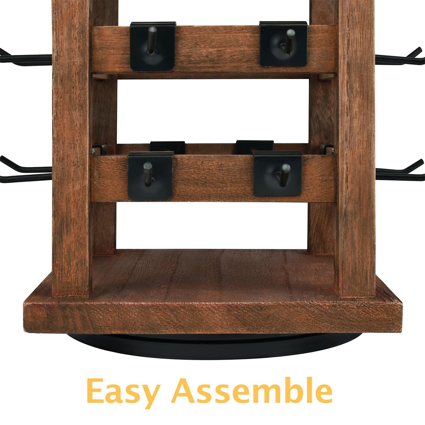 Ikee Design 5 Tiers Easy Assemble Wood Rotating Jewelry Display Tower with 42 Removable Hooks,Spinning Earring Card Storage Display Stand for Store, Showcase, Tradeshow and Home,Brown Color