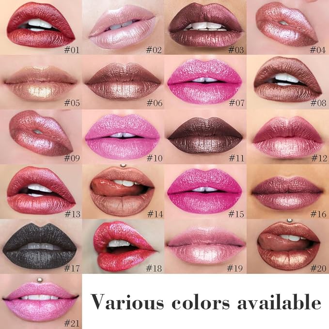 evpct Dark Wine Red Metallic Glitter Lip Liner and Lipstick Combo Lip Gloss Stain Set Makeup for Women Long Lasting Waterproof 24, Mauve Plum Frosted Metallic Shimmer Glossy iridescent Liquid Lipstick