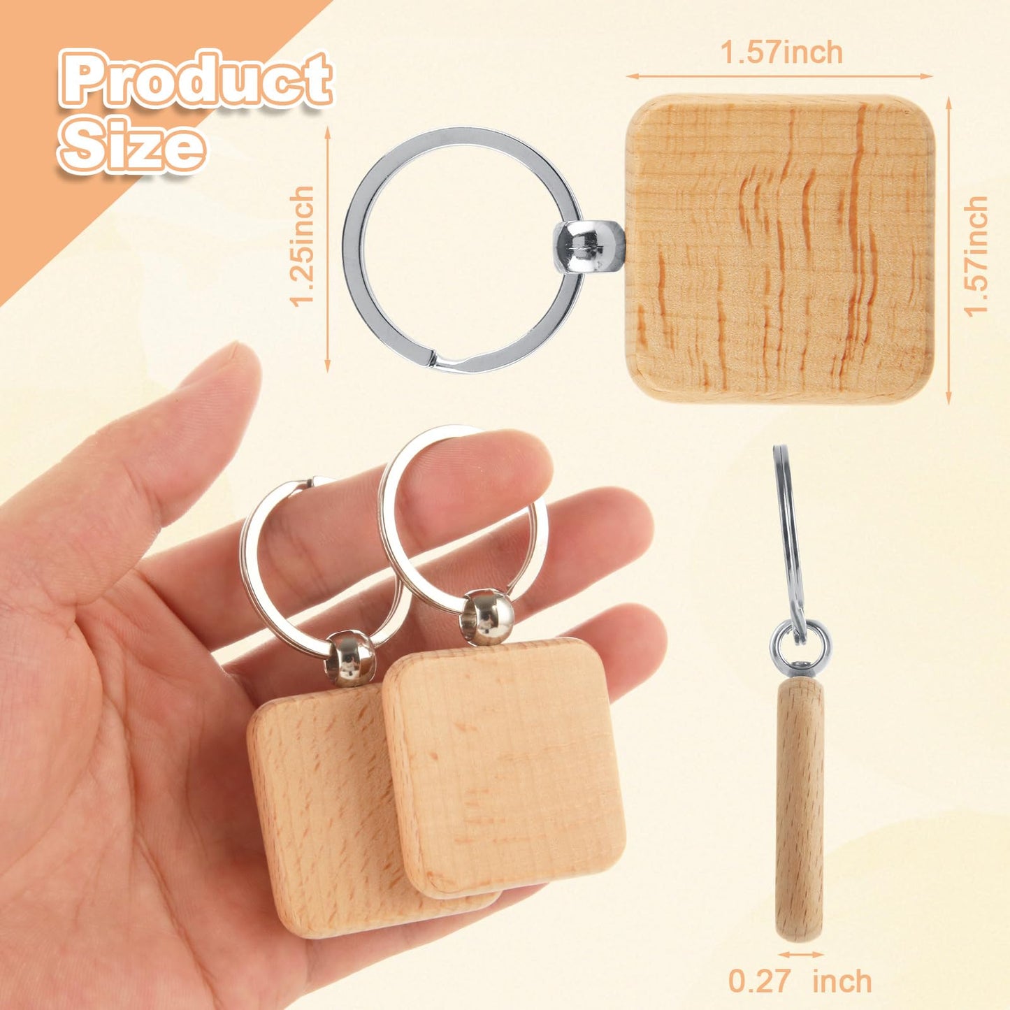 YAYODS 70 Pieces Wood Keychain Blanks, Square Wooden Blanks Bulk with Key Rings, Engraving Wood Keychain Tag for DIY Crafts Gift