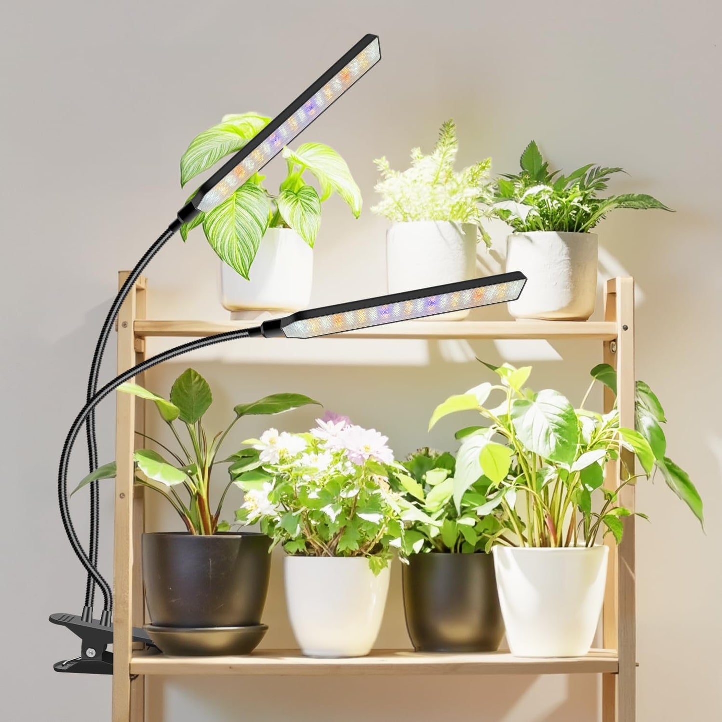 Aumtrly Grow Lights for Indoor Plants, 2 Head 114 LED Full Spectrum Clip on Plant Lights for Indoor Growing with 6/12/16H Timer, 5 Dimming, 3 Light Mode, Black Gooseneck Grow Lamp