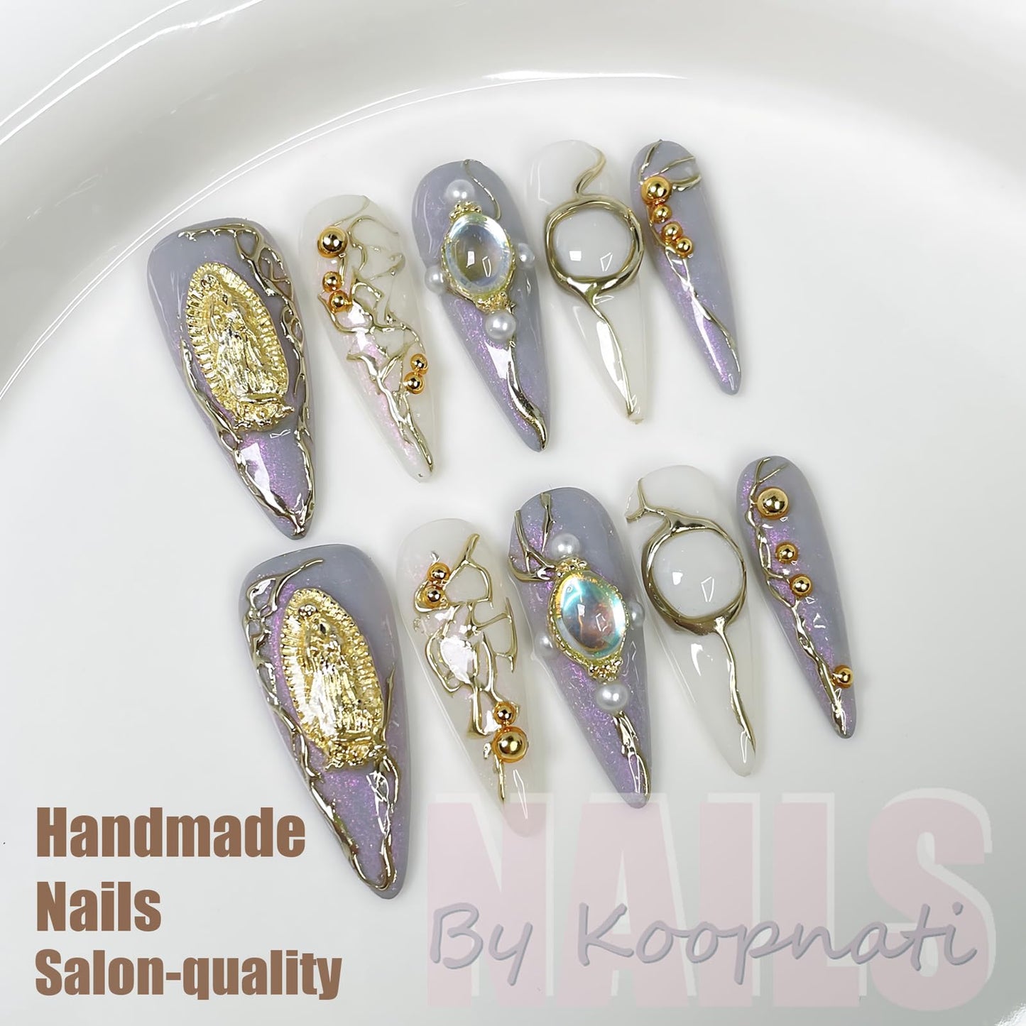 Handmade Press On Nails Short Almond White Homemade Press On Nails French Tip With 3D Design Fake Nail Art For Women M