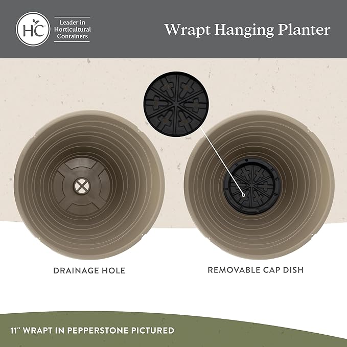 The HC Companies 13 Inch Wrapt Hanging Planters, Lightweight UV-Resistant Plastic Hanging Planters for Indoor & Outdoor Plants, 2-Pack Hanging Flower Pots for Garden, Patio & Home Decor, Black